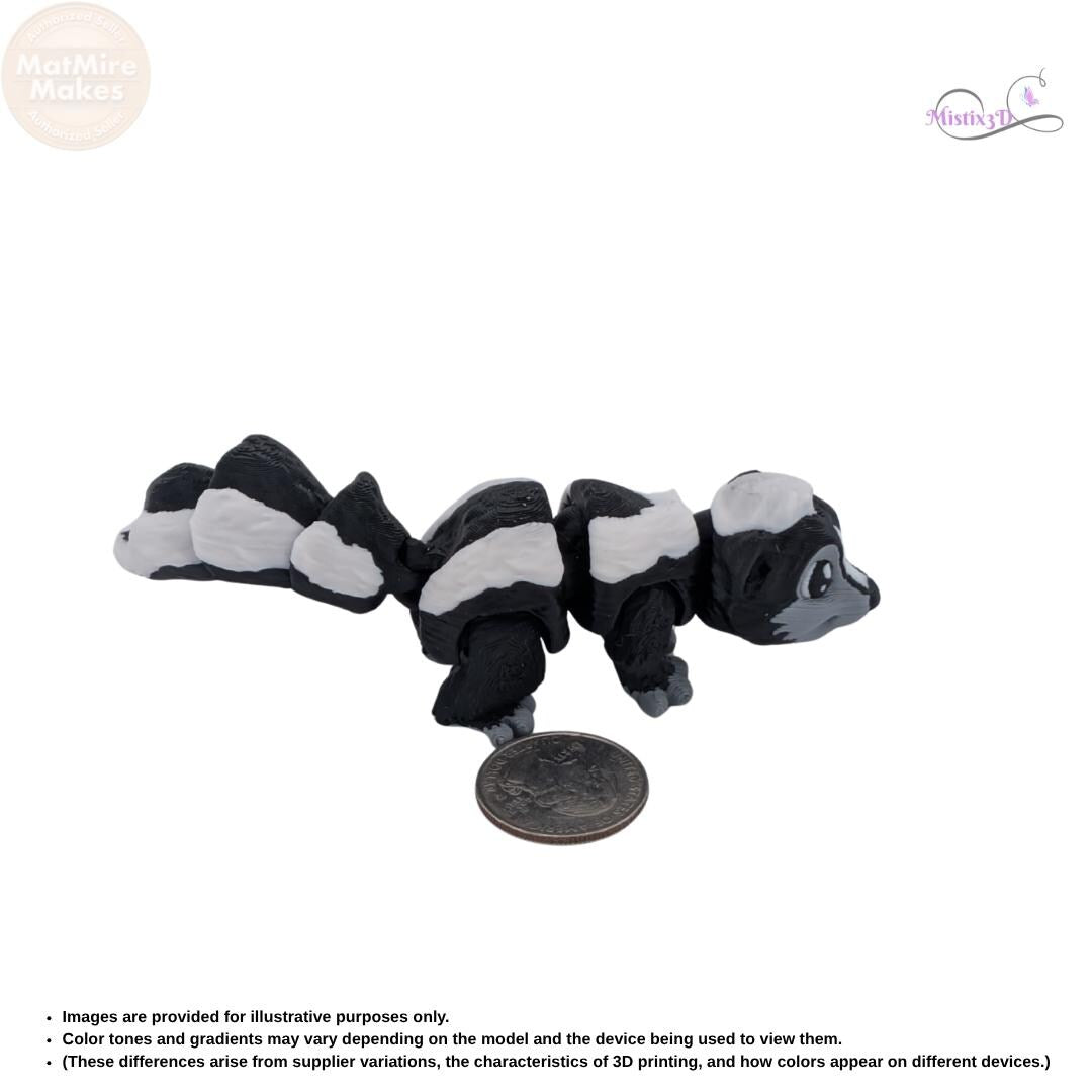 Articulated 3D Printed Skunk Figurine, Posable Animal Toy, Black and White