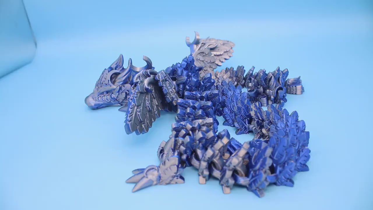 Lunar Wing Dragon | Blue / Silver | 3D Printed | 24 inches!