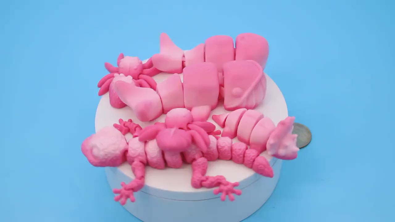 Mixed Lot of Pink Random Gradient, Spiders, Geckos, Whales, & Triceratops | 3D Printed