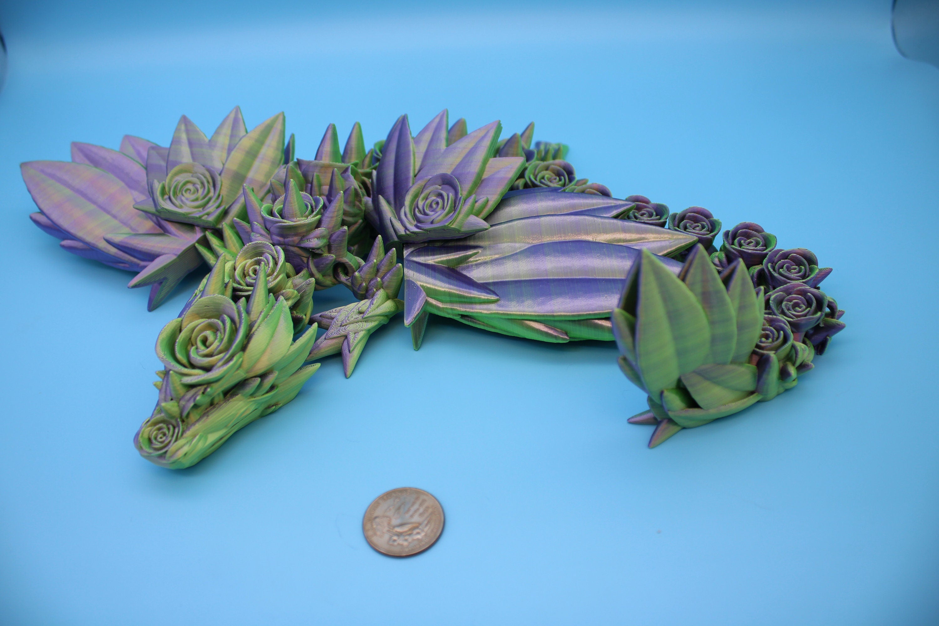 Flawed "Two tone" Rose Wing Articulating Dragon | 3D Printed Fidget | Flexi Toy | Adult Fidget Toy | Sensory Desk Toy | 19 in.