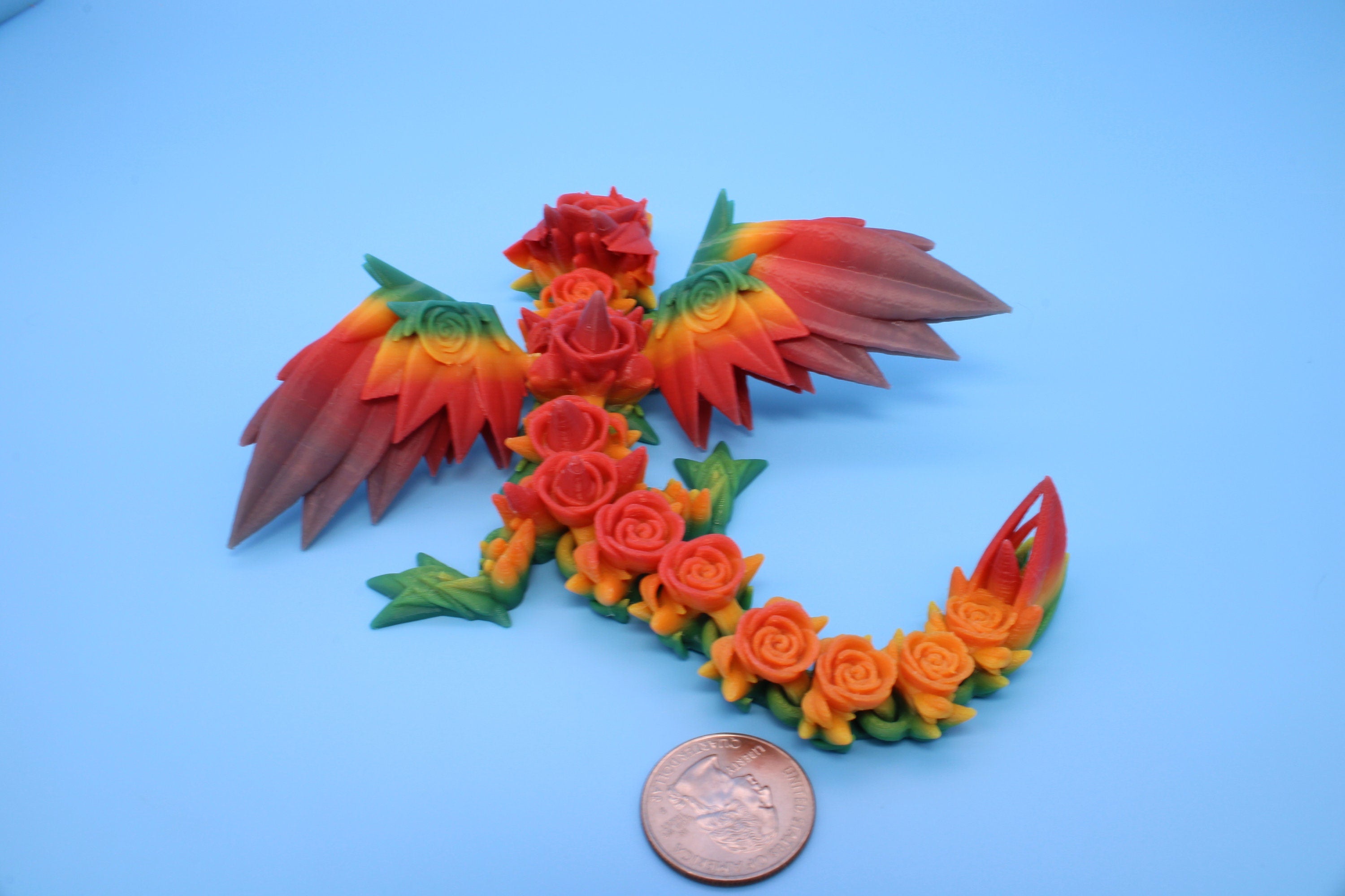 Miniature Baby Rose Wing Dragon | Rainbow | 3D printed articulating Toy Fidget | Flexi Toy 8.5 in. head to tail | Stress Relief Gift
