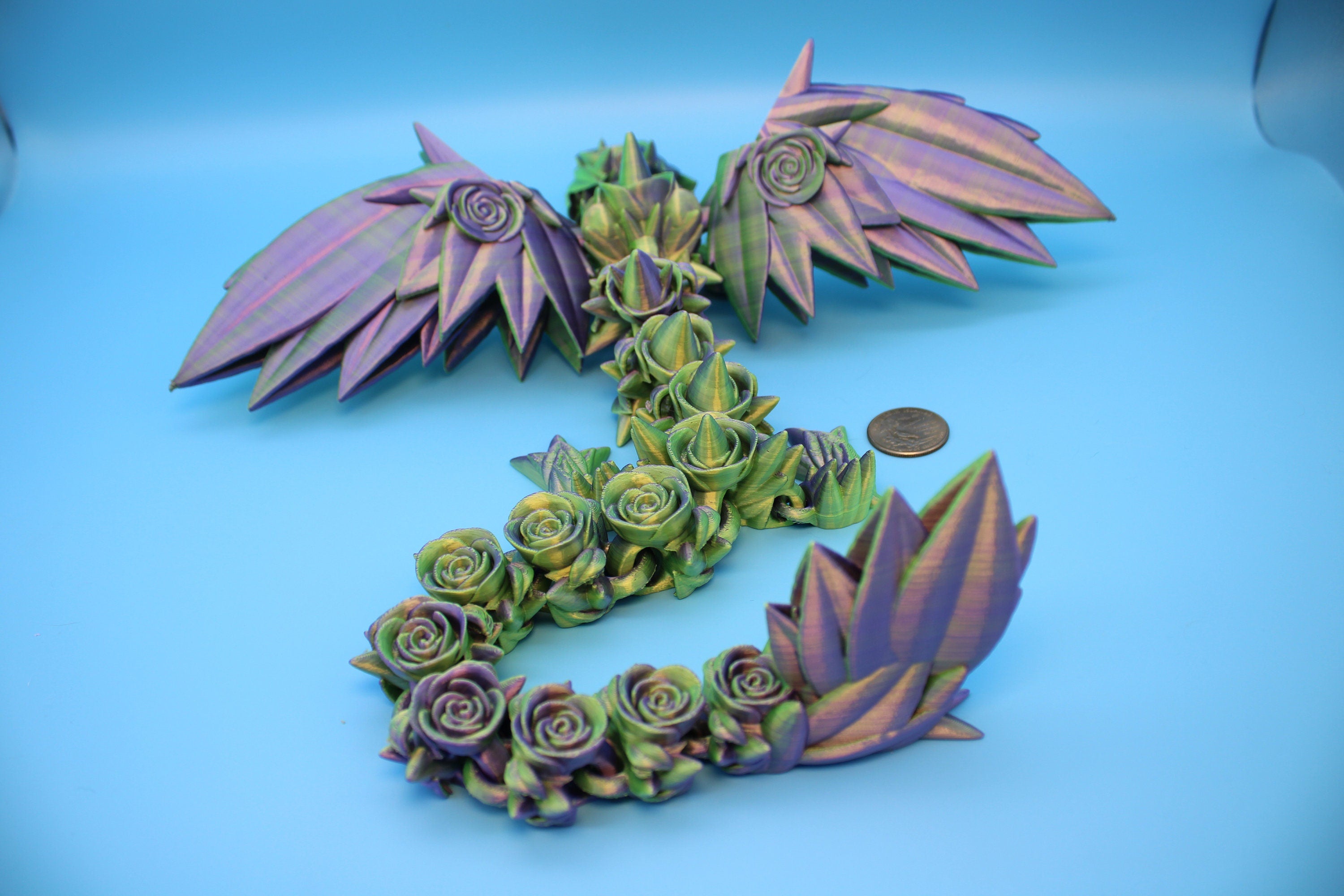 Flawed "Two tone" Rose Wing Articulating Dragon | 3D Printed Fidget | Flexi Toy | Adult Fidget Toy | Sensory Desk Toy | 19 in.