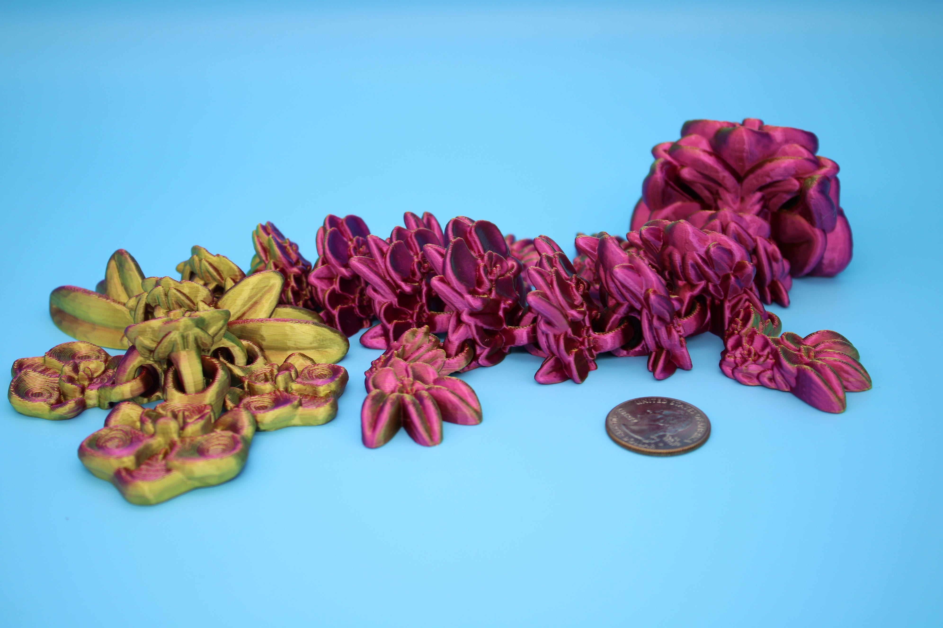 Multi Color Orchid Dragon | 3D Printed Articulating Dragon | Flexi Toy | Adult Fidget Toy | Dragon Buddy ready for you! 12.5 inch.