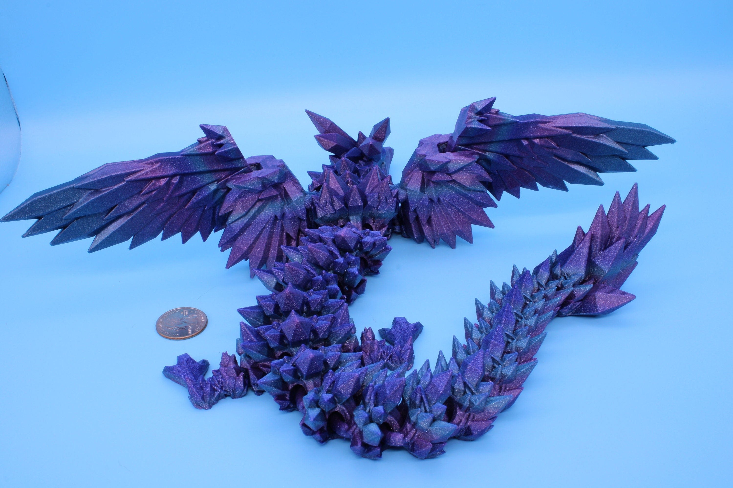 EDIT 18 in. Multi Color Crystal Winged Dragon | Crystal Wing Dragon 3D printed | Articulating Dragon Fidget Toy | Flexi Toy | Stress Relief