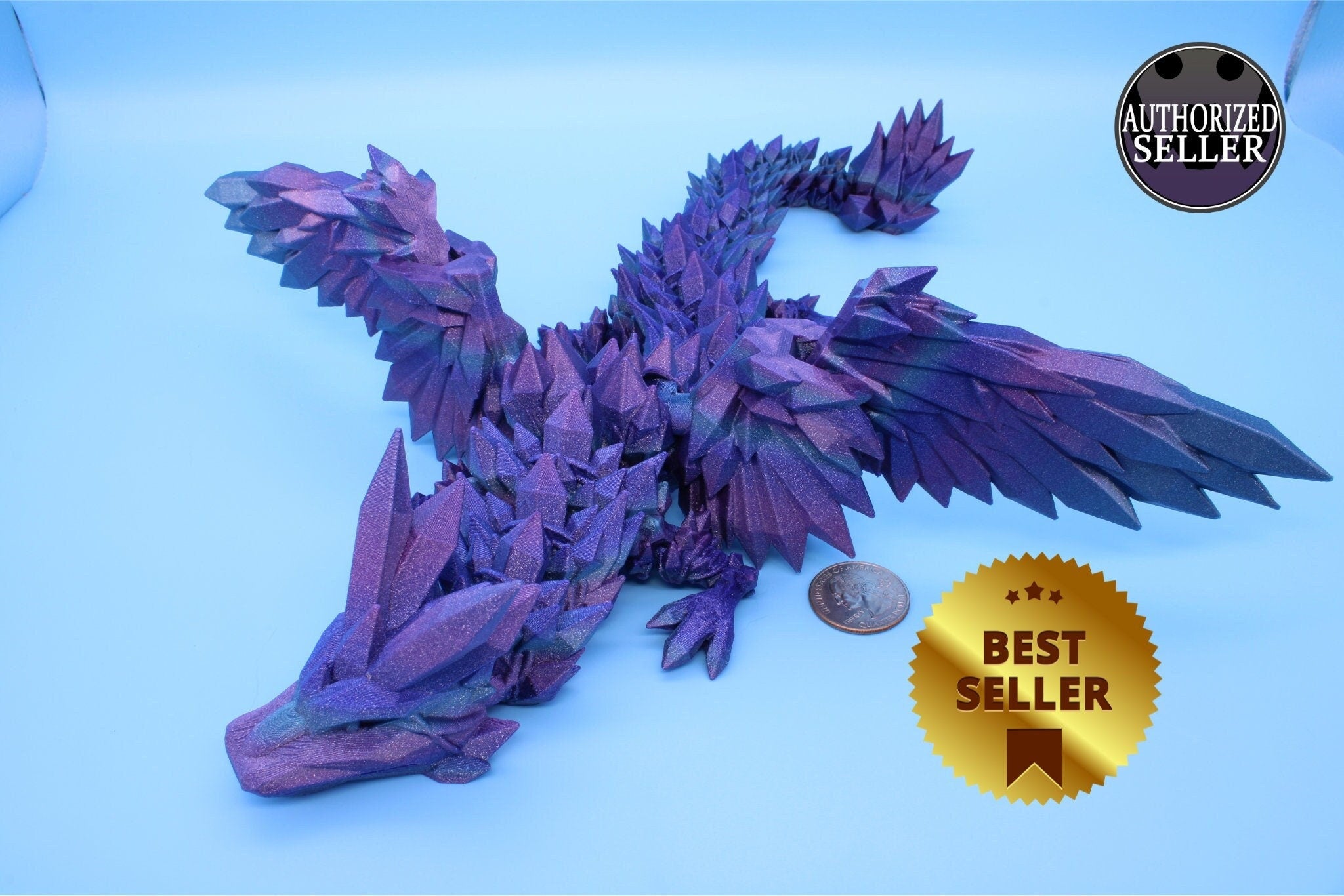 EDIT 18 in. Multi Color Crystal Winged Dragon | Crystal Wing Dragon 3D printed | Articulating Dragon Fidget Toy | Flexi Toy | Stress Relief