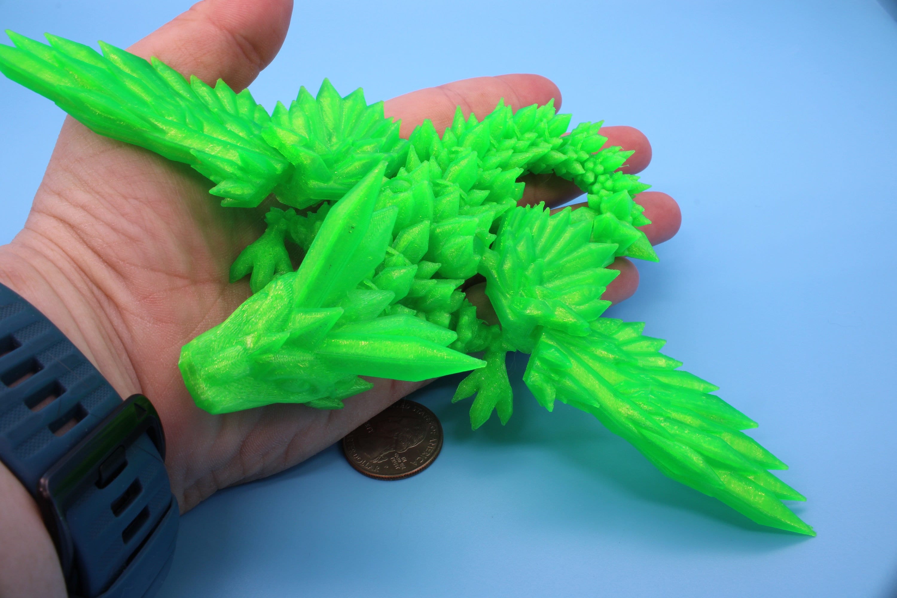 Baby Crystal Wing Dragon- Green | Miniature | 3D printed | Dragon Fidget | Flexi Toy | 7 in. | Pet Dragon.