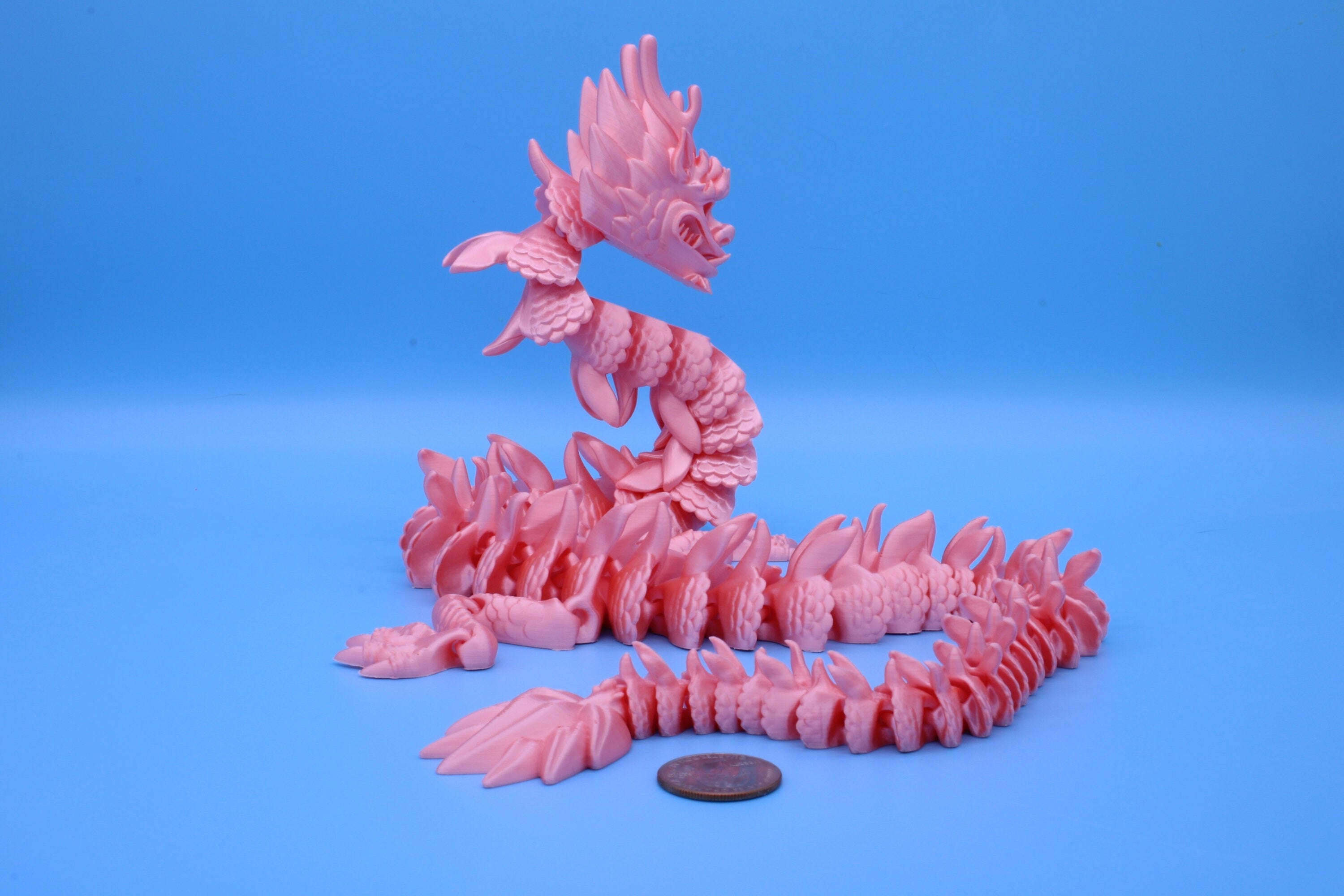 Imperial Dragon- Pink | 27 in. | Fidget Toy Dragon | 3D printed | Pet Flexi Dragon | Stress Relief Gift