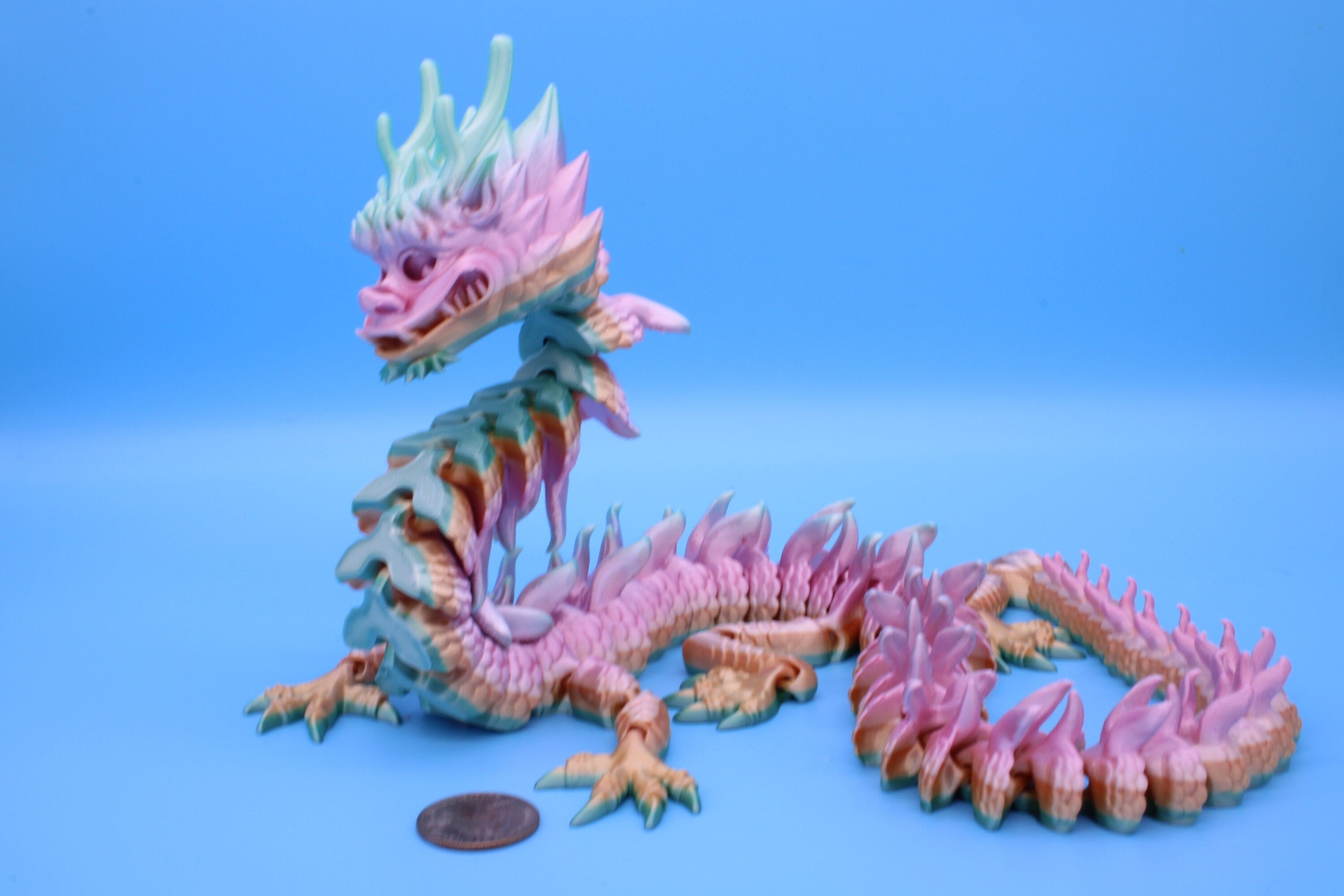 Imperial Dragon- Rainbow | 27 in. | Fidget Toy Dragon | 3D printed | Pet Flexi Dragon | Stress Relief Gift