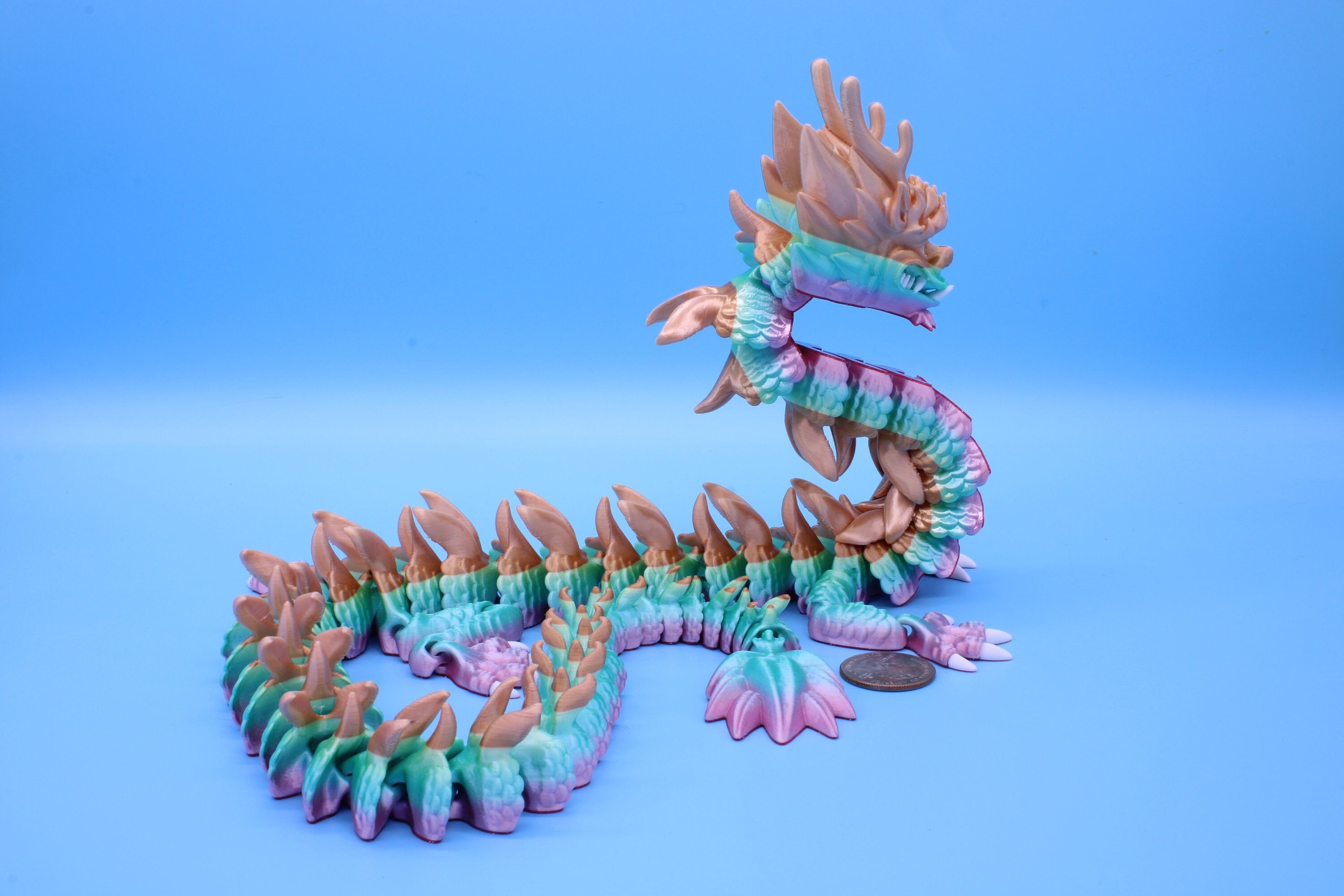 Imperial Dragon- Rainbow | 27 in. | Fidget Toy Dragon | 3D printed | Pet Flexi Dragon | Stress Relief Gift