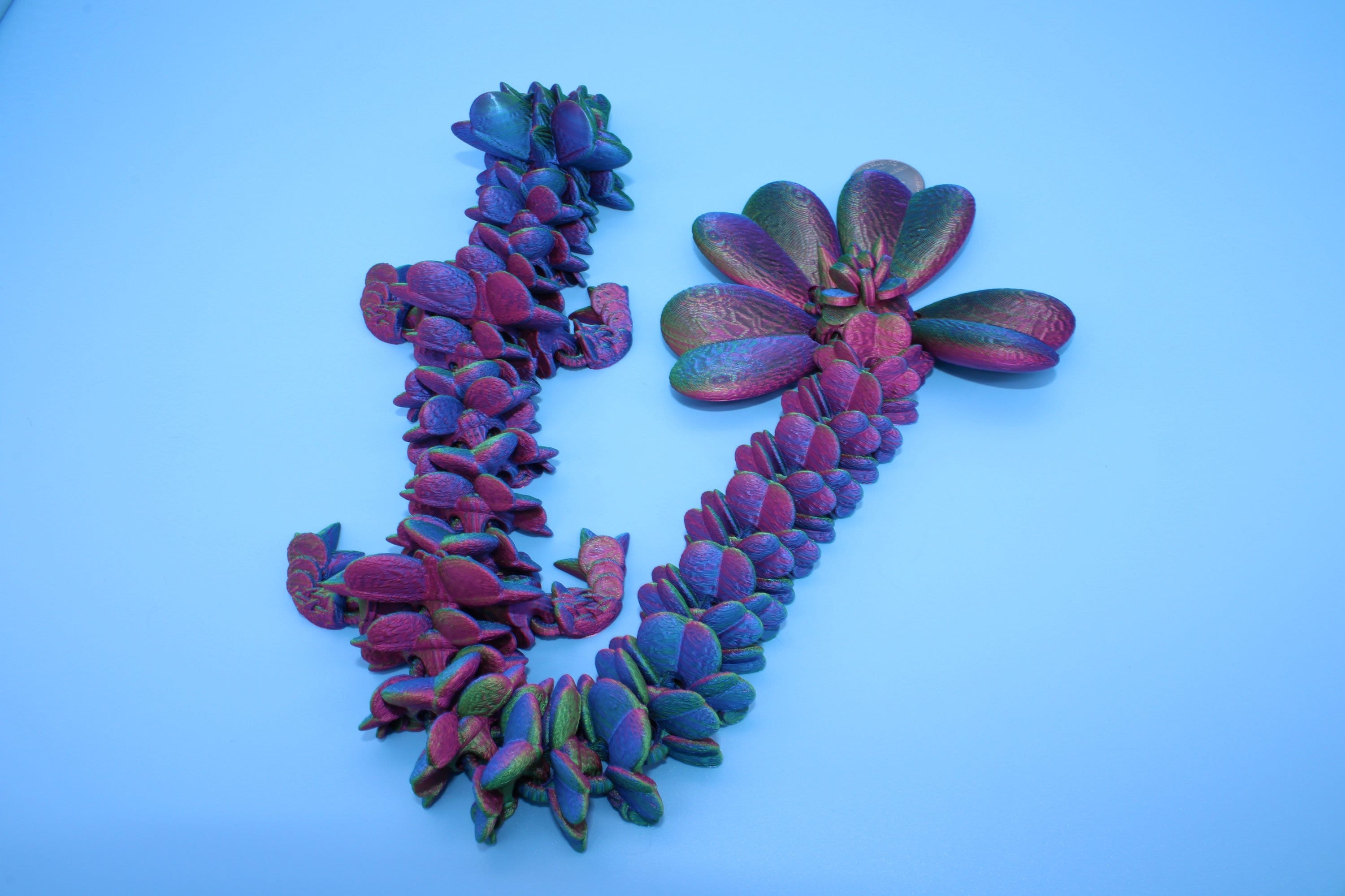 Clover Dragon | Rainbow | 3D printed Articulating Dragon Fidget Toy | Flexi | 18 in. Lucky Dragon | Four Leaf Clover Dragon.