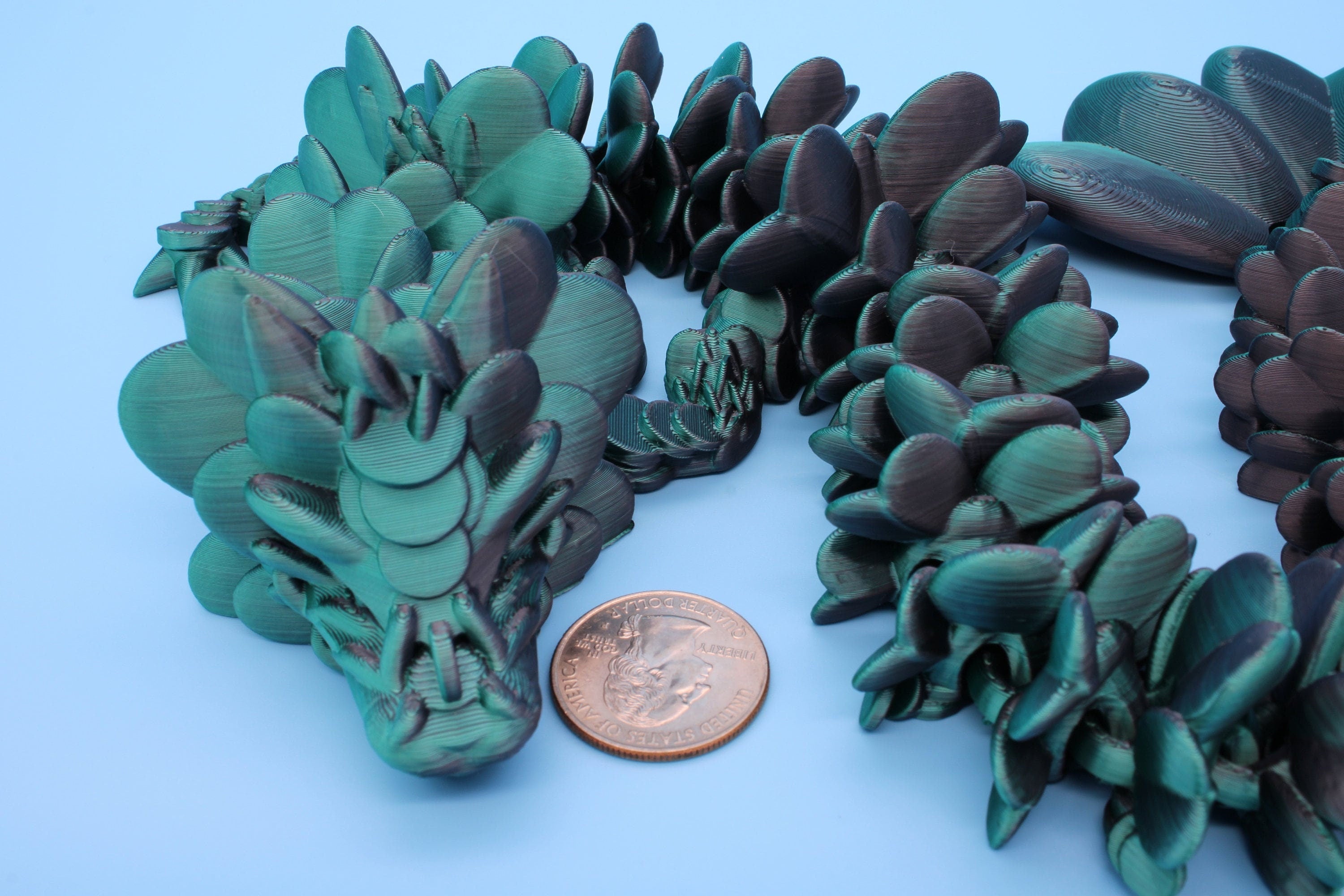 Clover Dragon | Green & Black | St. Patrick's Day |3D printed Articulating Dragon Fidget Toy | Flexi | 18 in. Lucky Dragon | 4 Leaf Clover
