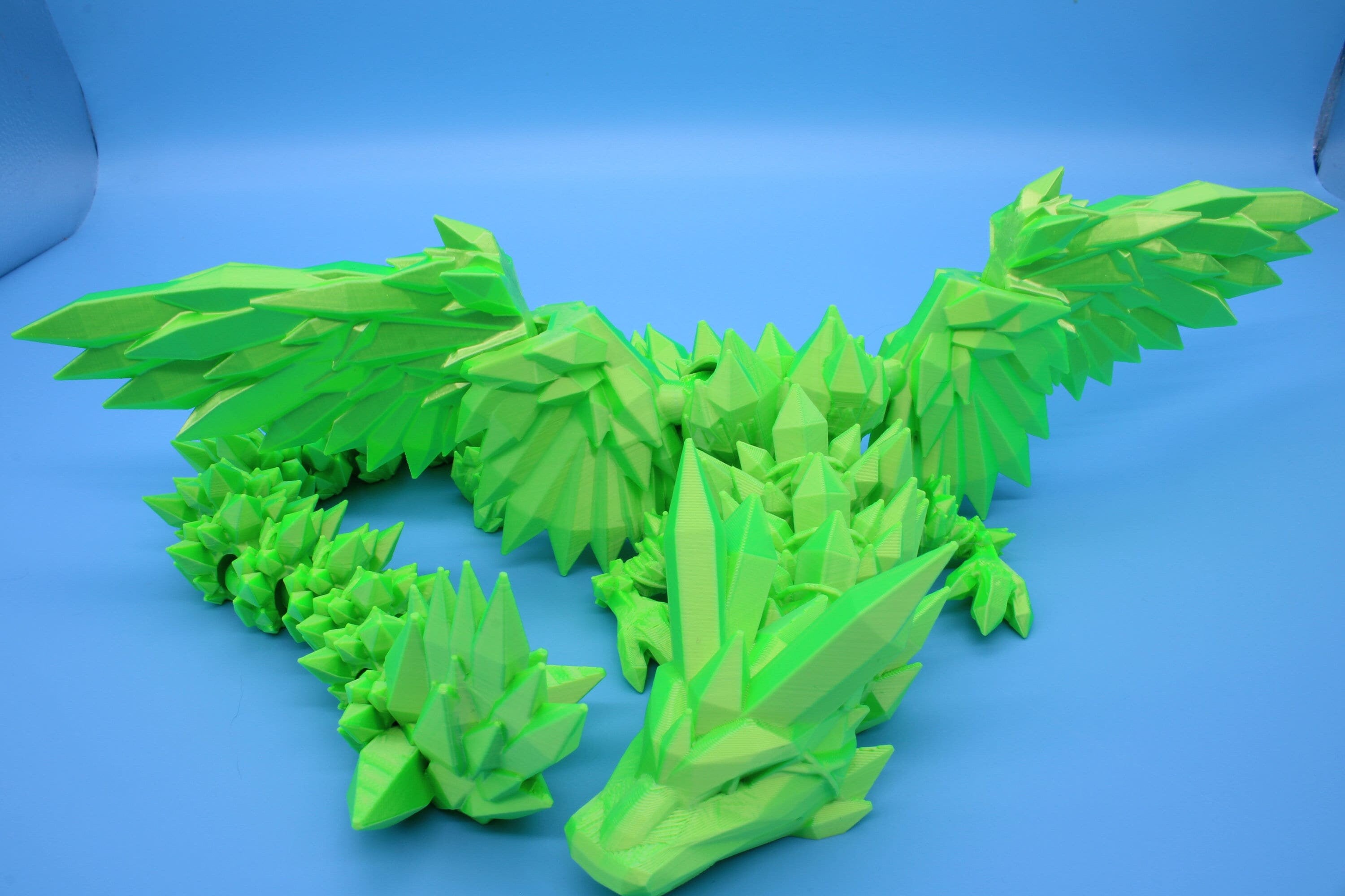 Crystal Winged Dragon | Green Crystal Wing Dragon | 3D printed | Articulating Dragon | Fidget Toy | Flexi Toy | 18 in