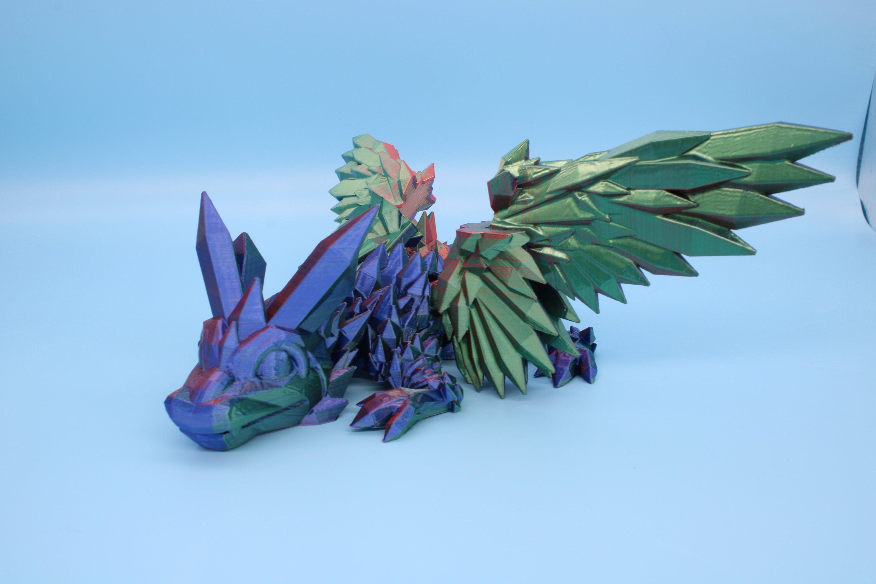Baby Crystal Winged Dragon- Rainbow | 3D Printed | Fidget Toy | Flexi | 11.5 in. | Stress Relief | Dragon Toy.