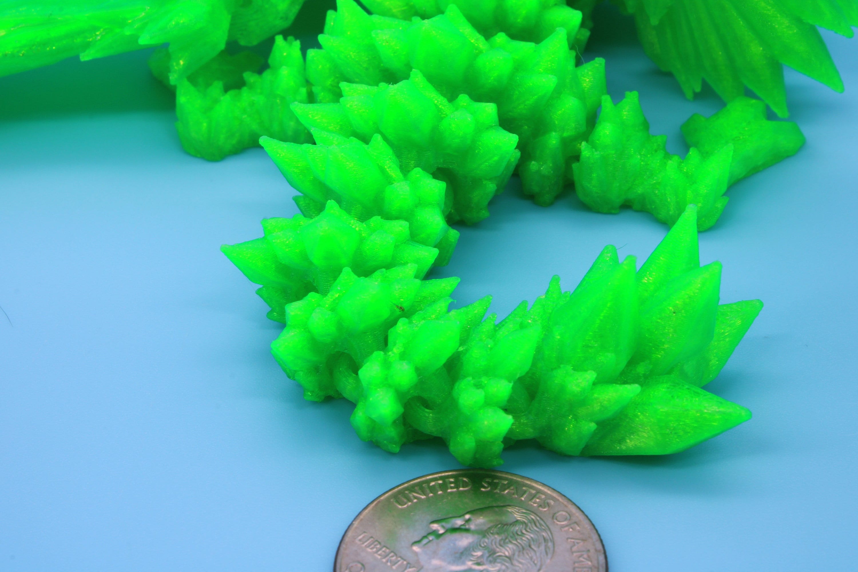 Baby Crystal Wing Dragon- Green | Miniature | 3D printed | Dragon Fidget | Flexi Toy | 7 in. | Pet Dragon.