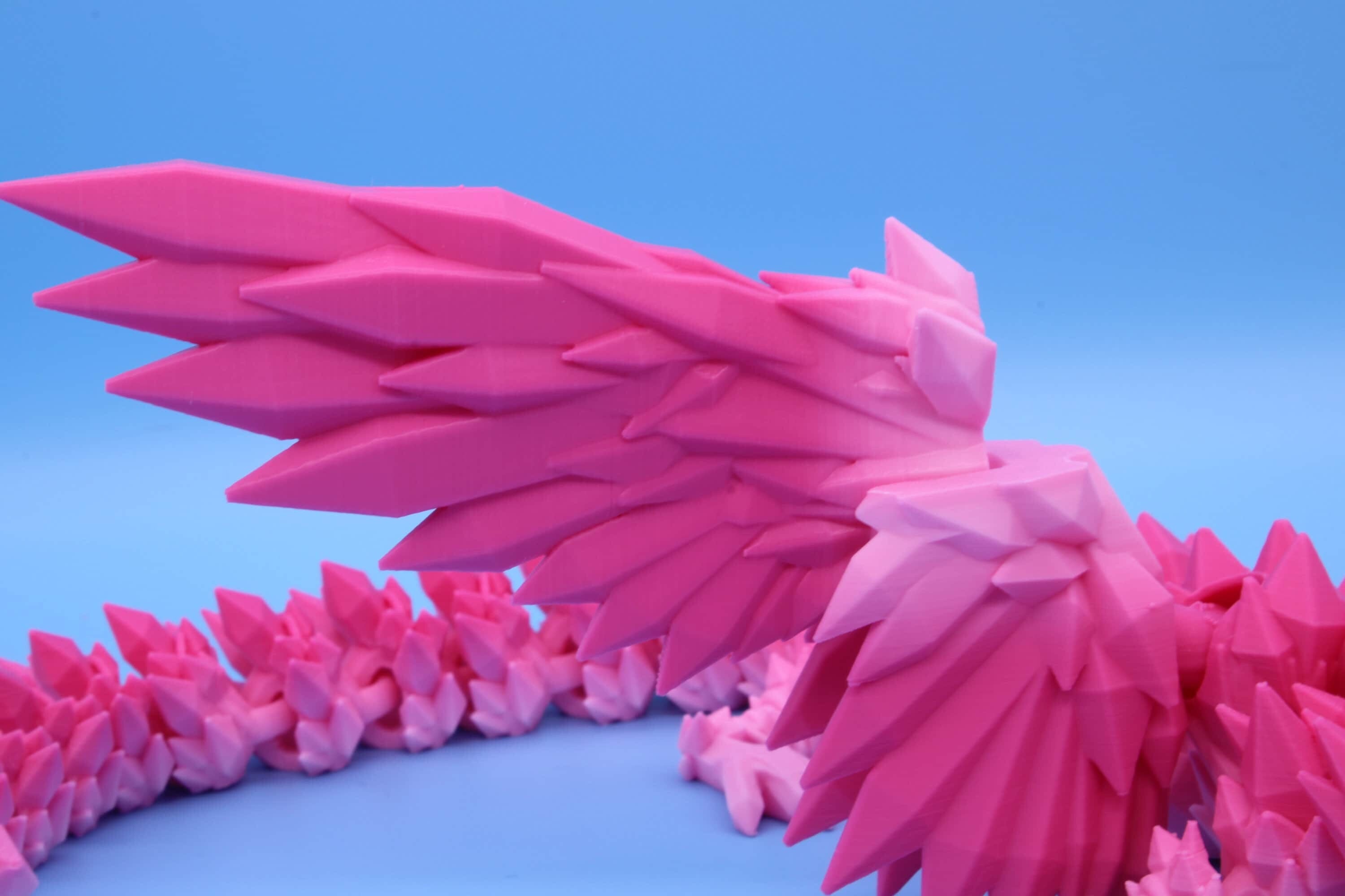 Crystal Winged Dragon | Pink Rainbow Crystal Wing Dragon | 3D printed | Articulating Dragon | Fidget Toy | Flexi Toy | 18 in