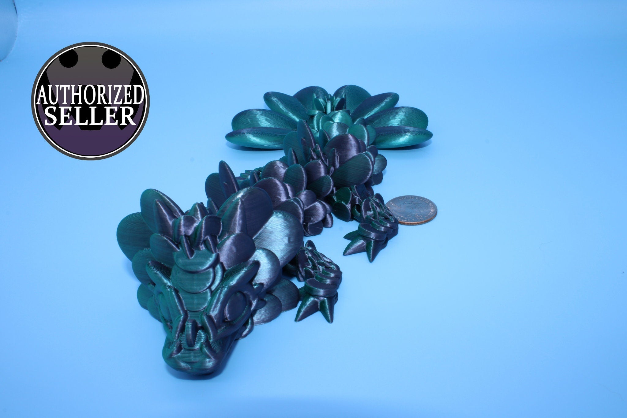 Baby Clover Dragon | Green & Black | St Patrick's |3D printed Articulating Dragon Fidget Toy | Flexi | 10.5 in Lucky Dragon | 4 Leaf Clover