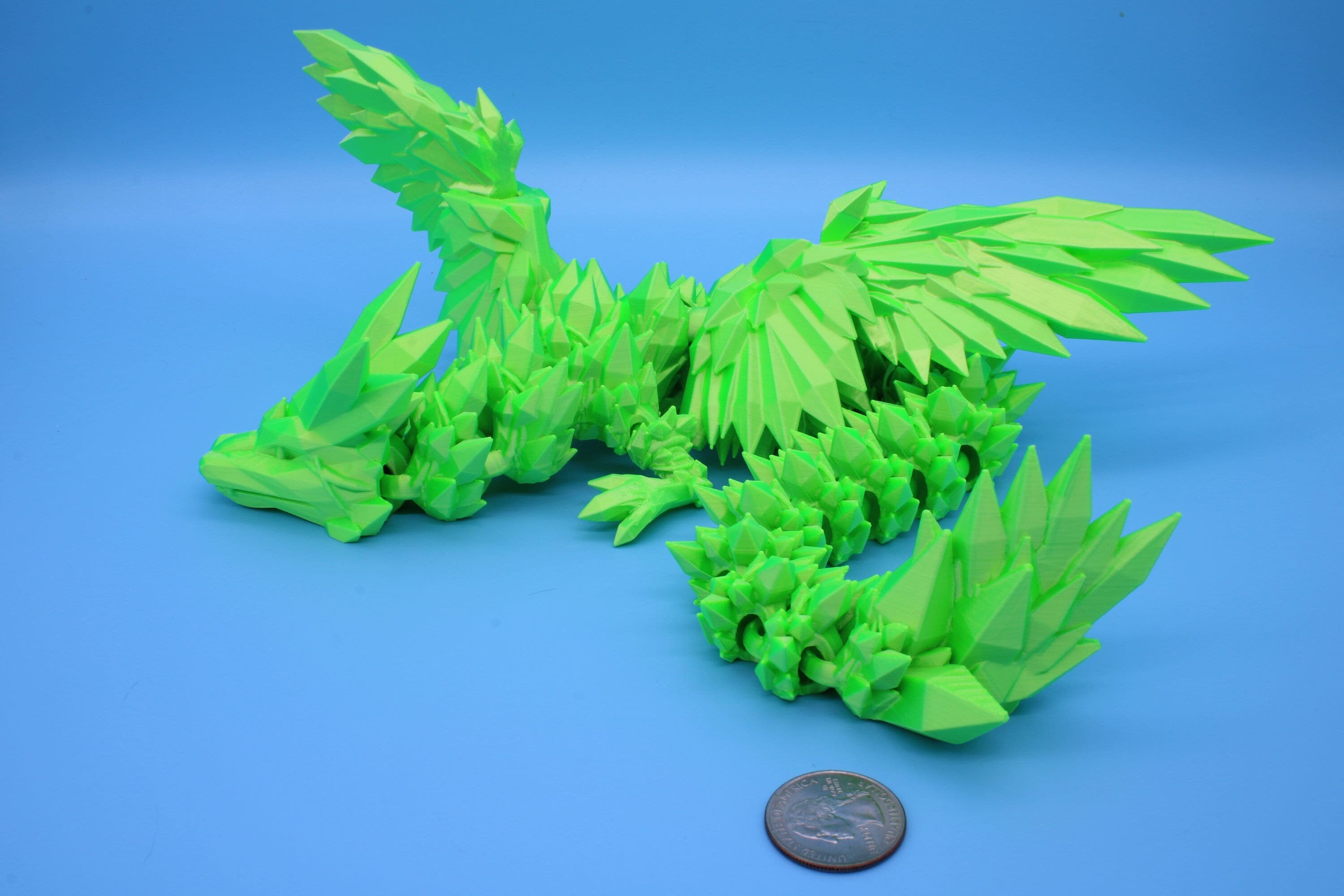 Crystal Winged Dragon | Green Crystal Wing Dragon | 3D printed | Articulating Dragon | Fidget Toy | Flexi Toy | 18 in