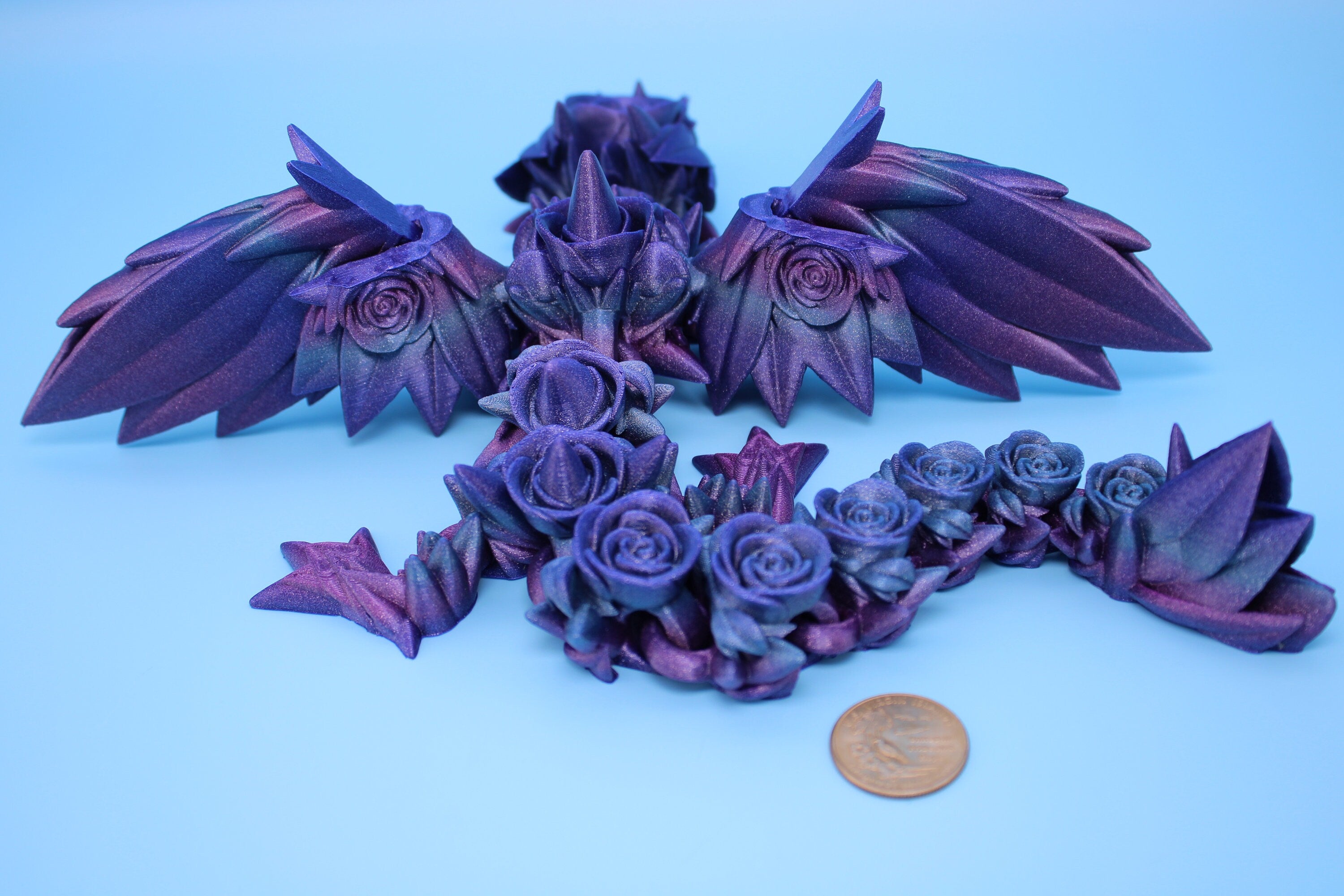 Baby Rose Wing Dragon | Rainbow | 3D printed articulating Toy Fidget | Flexi Toy 15 in. head to tail | Stress Relief Gift