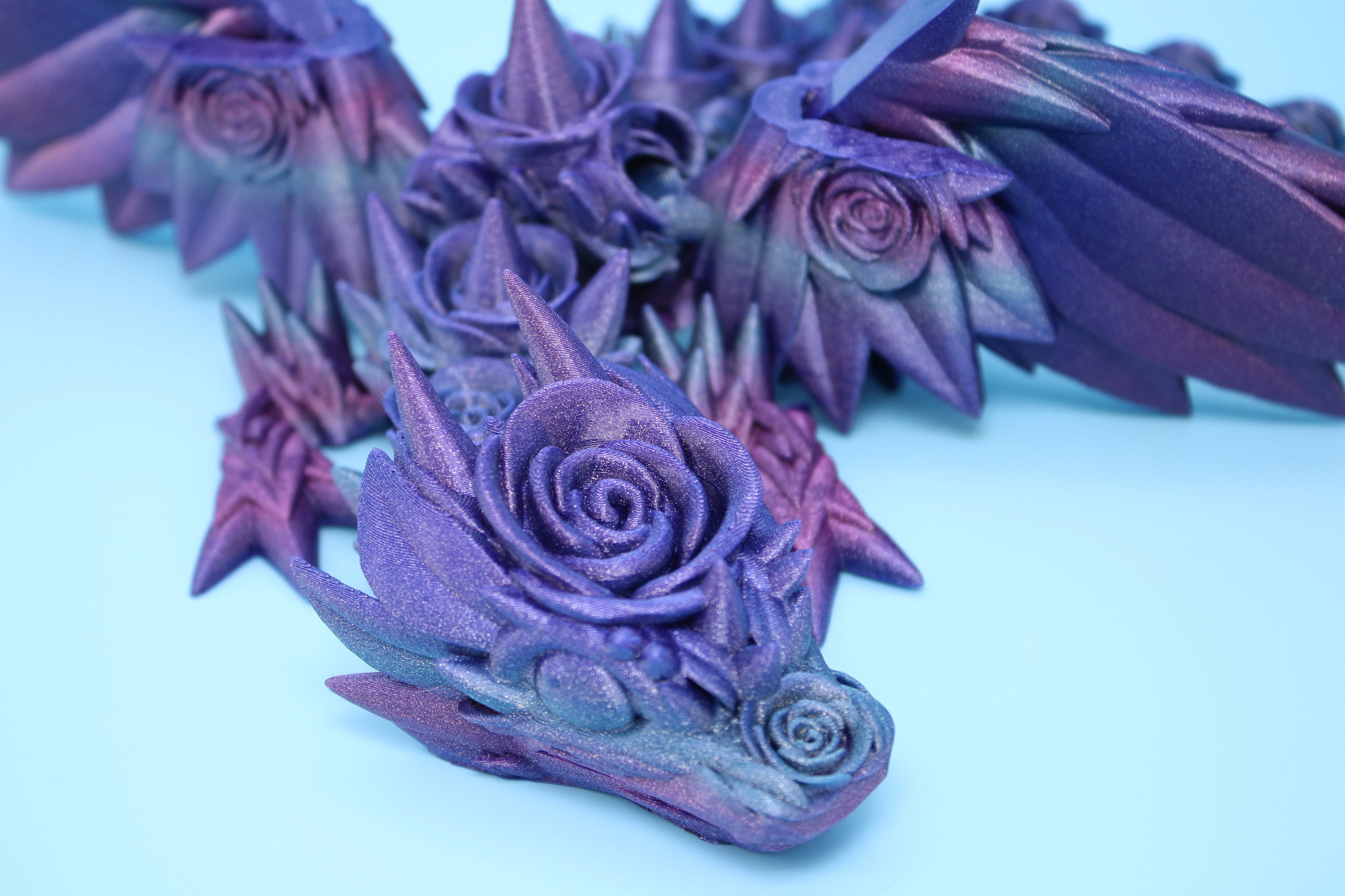 Baby Rose Wing Dragon | Rainbow | 3D printed articulating Toy Fidget | Flexi Toy 15 in. head to tail | Stress Relief Gift