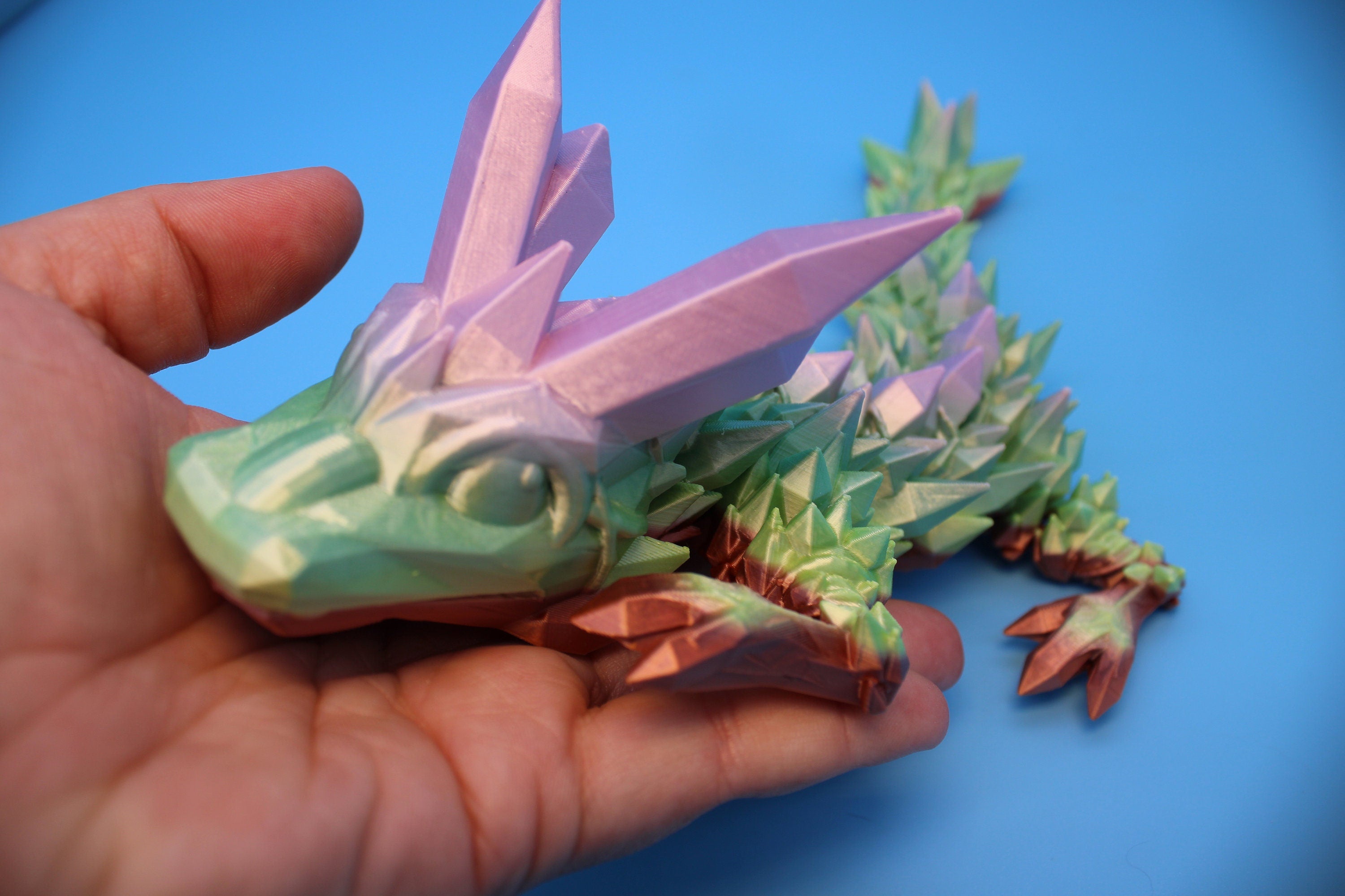 Baby Crystal Dragon- Rainbow | 3D Printed Dragon | Flexi Toy | Adult Fidget Toy | 11.5 inch.