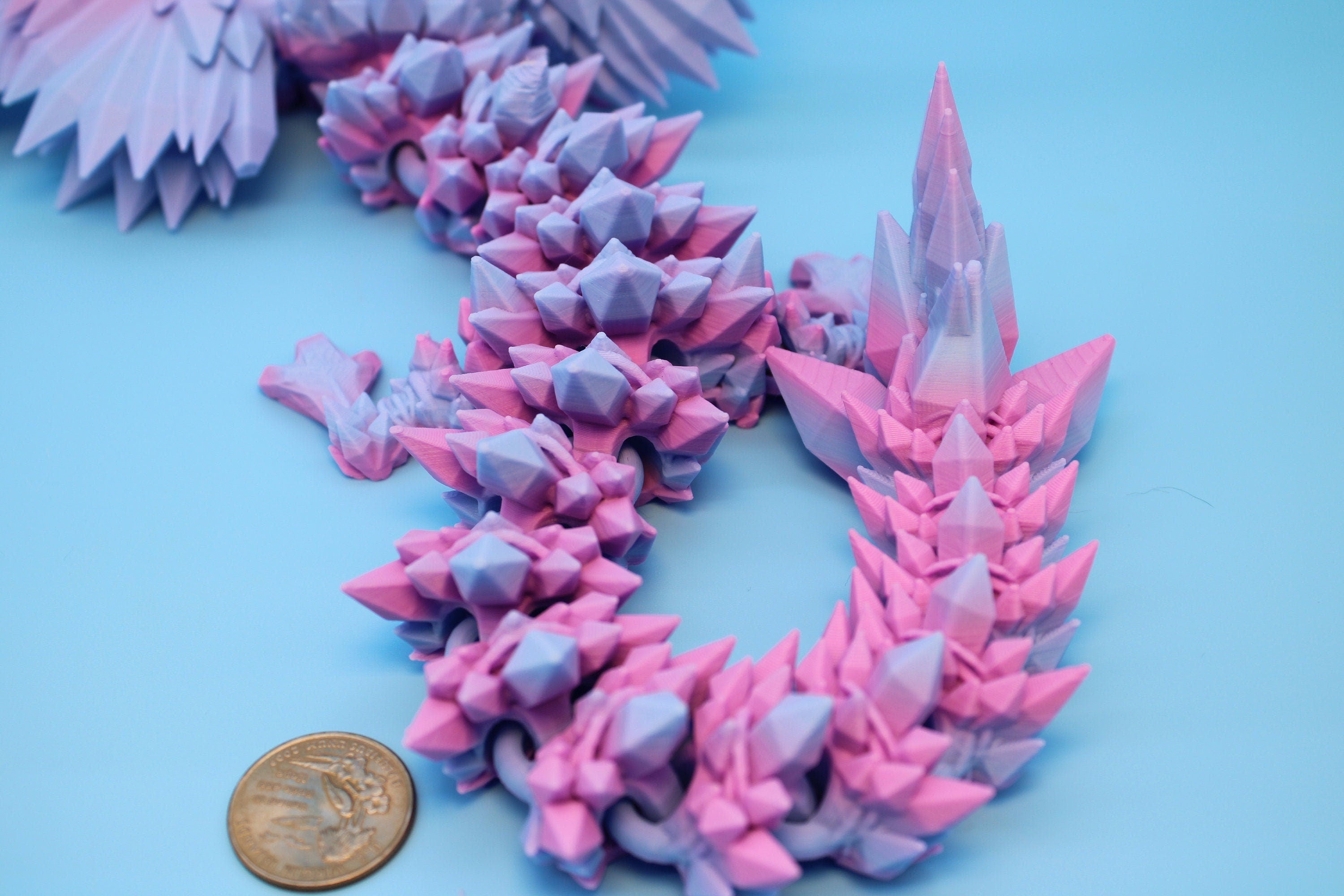 Crystal Winged Dragon- Flawed | Rainbow Crystal Wing Dragon | 3D printed | Articulating Dragon | Fidget Toy | Flexi Toy | 18 in