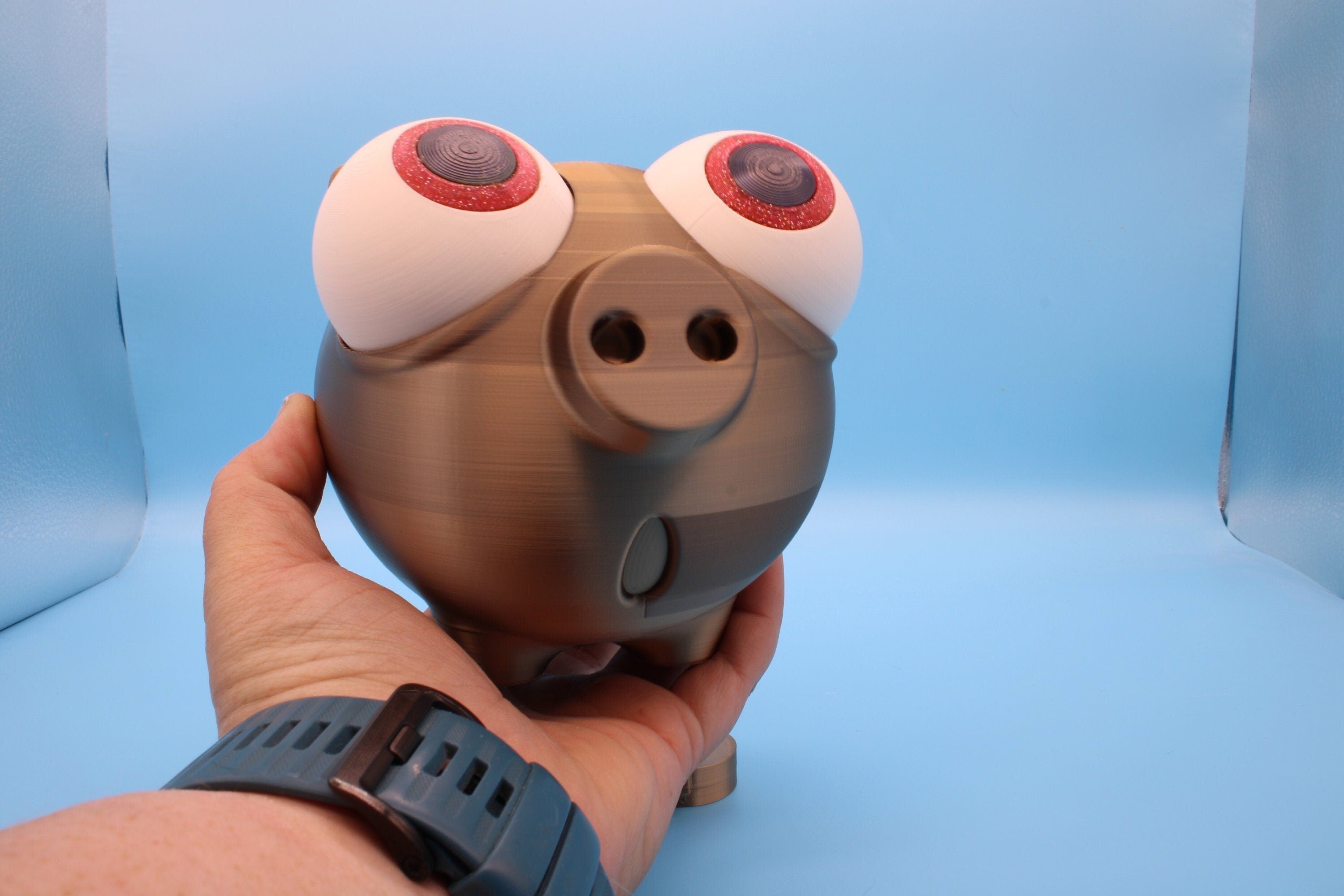 Coffee Gold Cute Piggy Bank | Eyes Do NOT Move | 3D Printed Holds Coins | Looks Amazing on display | Removable Turn Knob To Get Coins Out