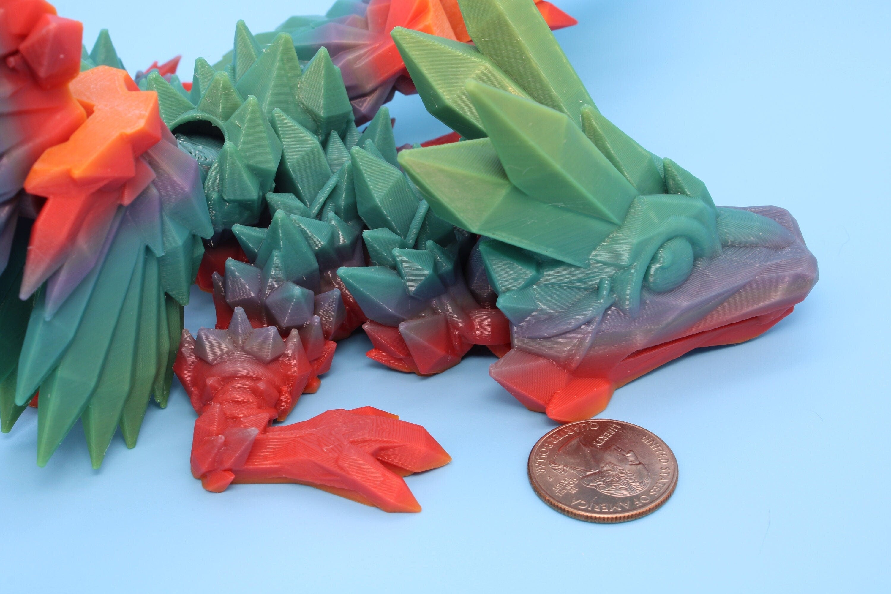 Baby Rainbow Crystal Winged Dragon. 3D printed articulating dragon Fidget, Flexi, Toy 11.5 in. Stress Relief, Gift. flexi Toy