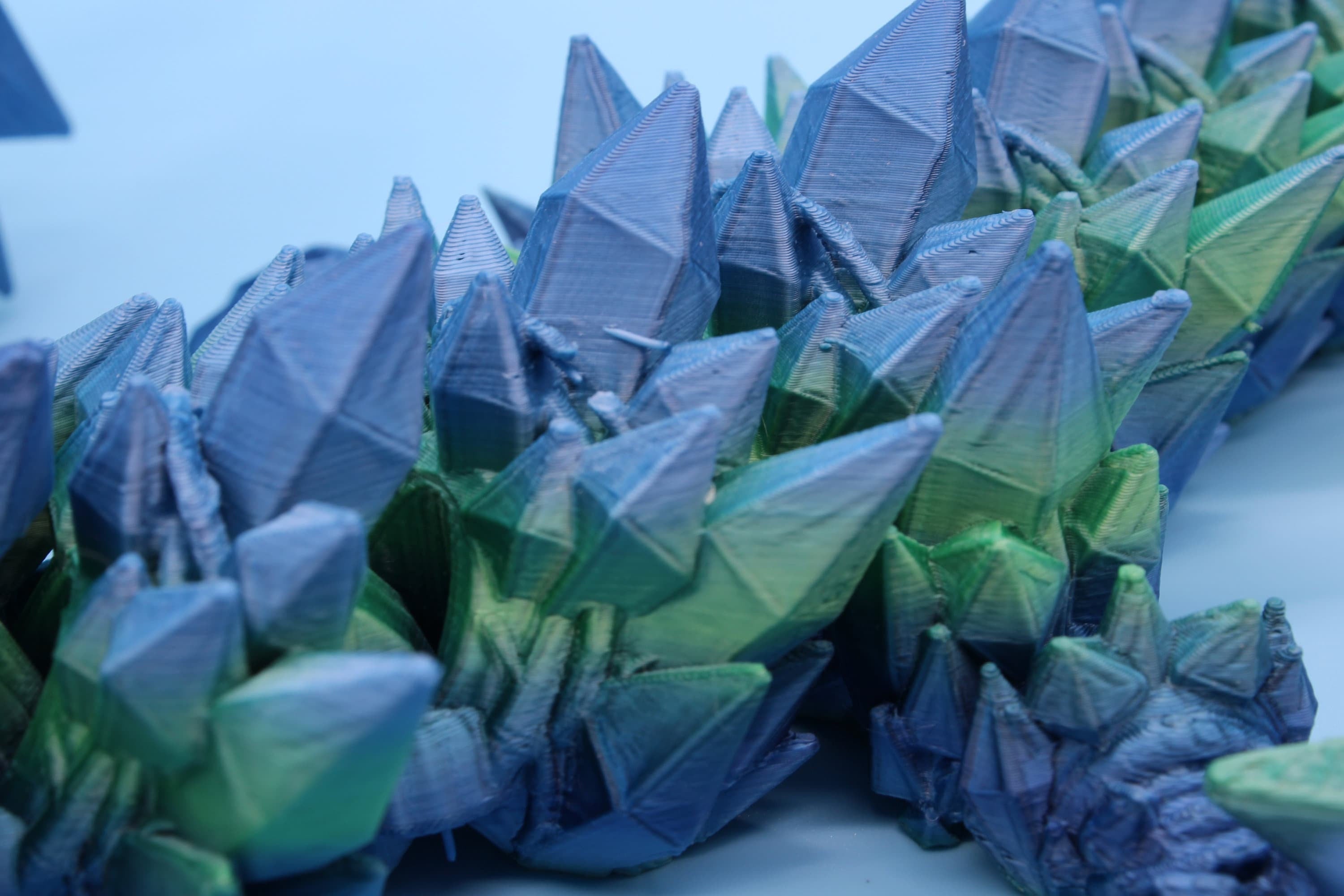Flawed Blue / Green Crystal Winged Dragon. Crystal Wing Dragon 3D printed articulating dragon. flexi Toy, 18 in. Stress Relief, Gift.