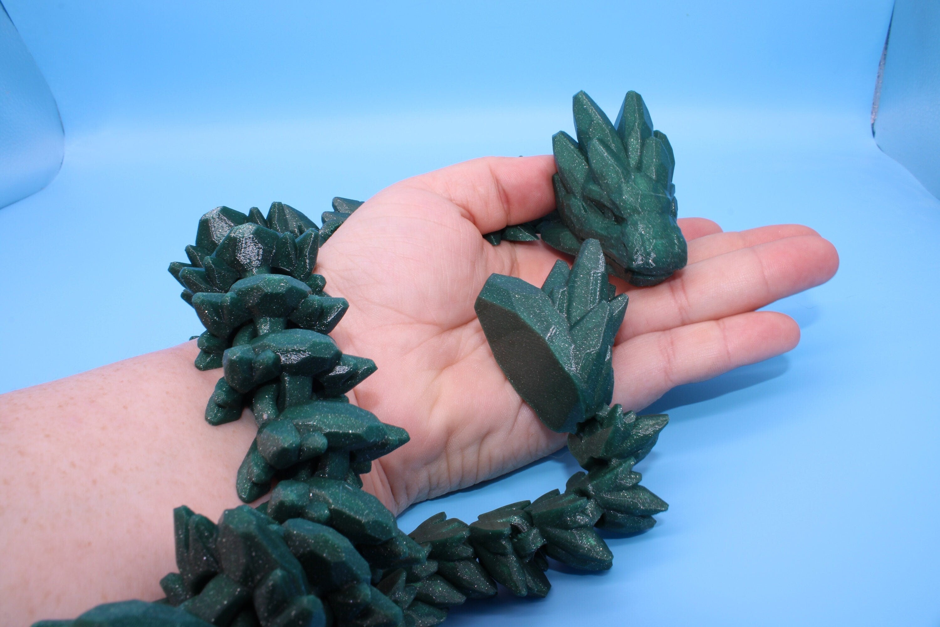 Gem Dragon | Green | St, Patrick&#39;s | 3D Printed Articulating Dragon | Flexi Toy | Adult Fidget Toy | Dragon Buddy ready for you | 26 inches!