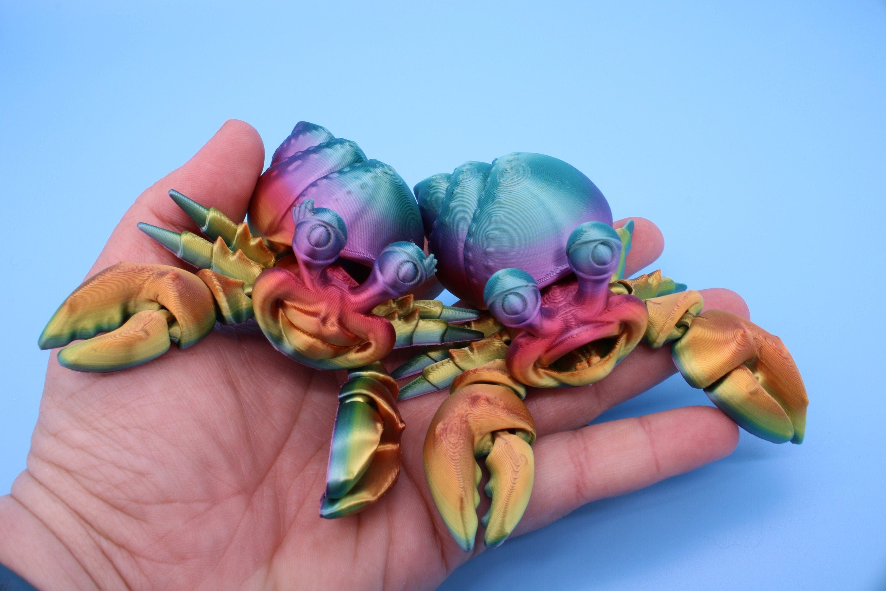Flexi Hermit Crab Mr. & Mrs. | Articulating Rainbow | 3D Printed. | Super Cute | Friendly Crabs | Great Fidget Toy | Buddy | Sensory toy.