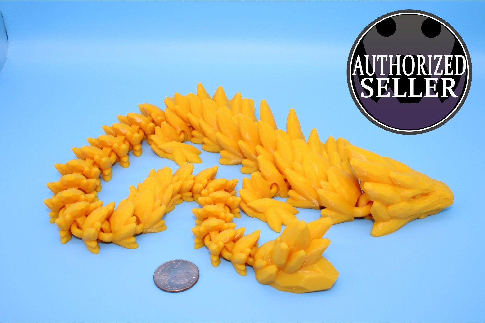 Gem Dragon | Yellow Gold | 3D Printed Articulating Dragon | Flexi Toy | Adult Fidget Toy | Dragon Buddy ready for you | 26 inches!