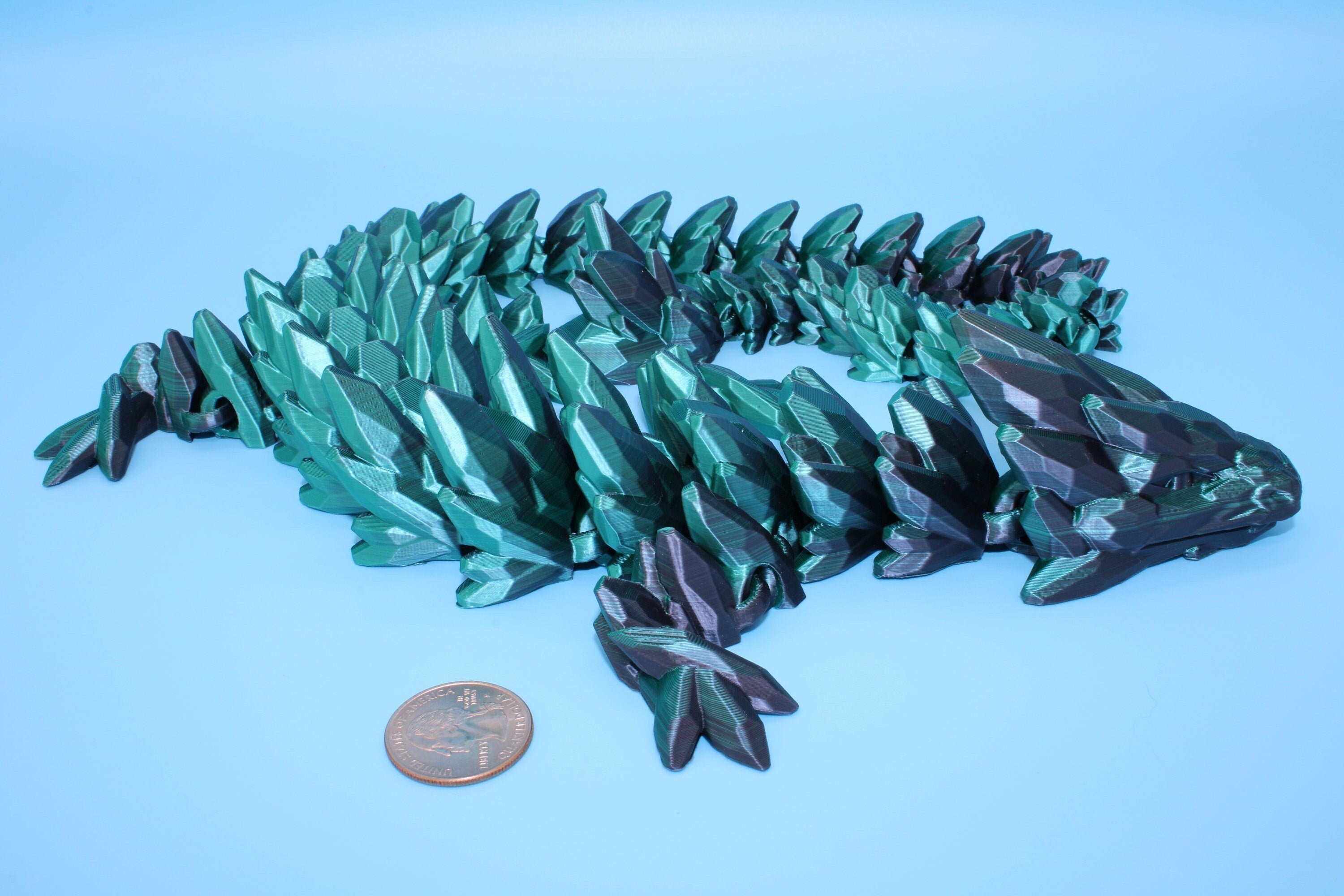 Gem Dragon | Green & Black | St, Patrick&#39;s | 3D Printed Articulating Dragon | Flexi Toy | Adult Fidget Toy | Dragon Buddy | 26 inches (Made)