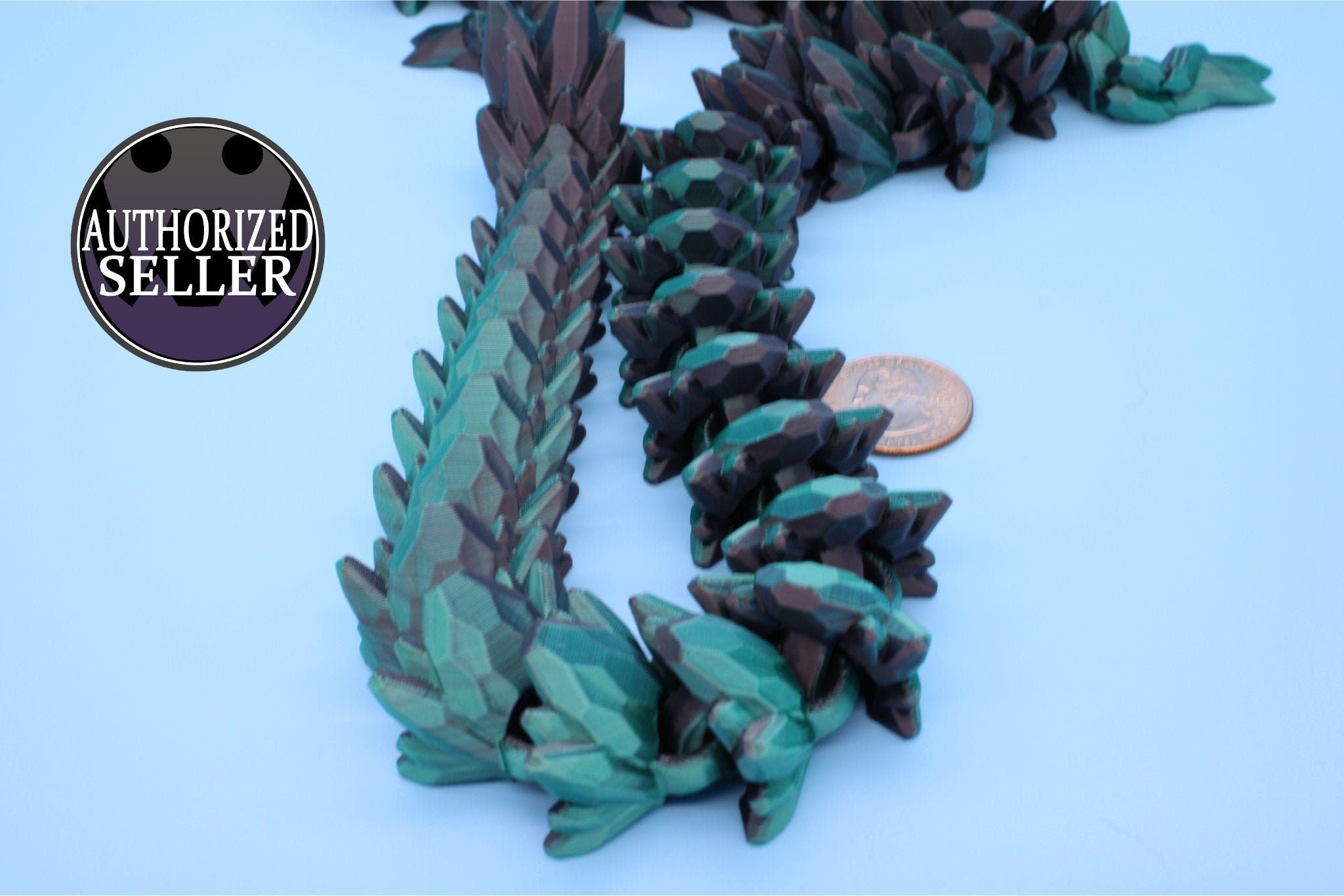 Gem Dragon | Green & Black | St, Patrick&#39;s | 3D Printed Articulating Dragon | Flexi Toy | Adult Fidget Toy | Dragon Buddy | 26 inches (Made)