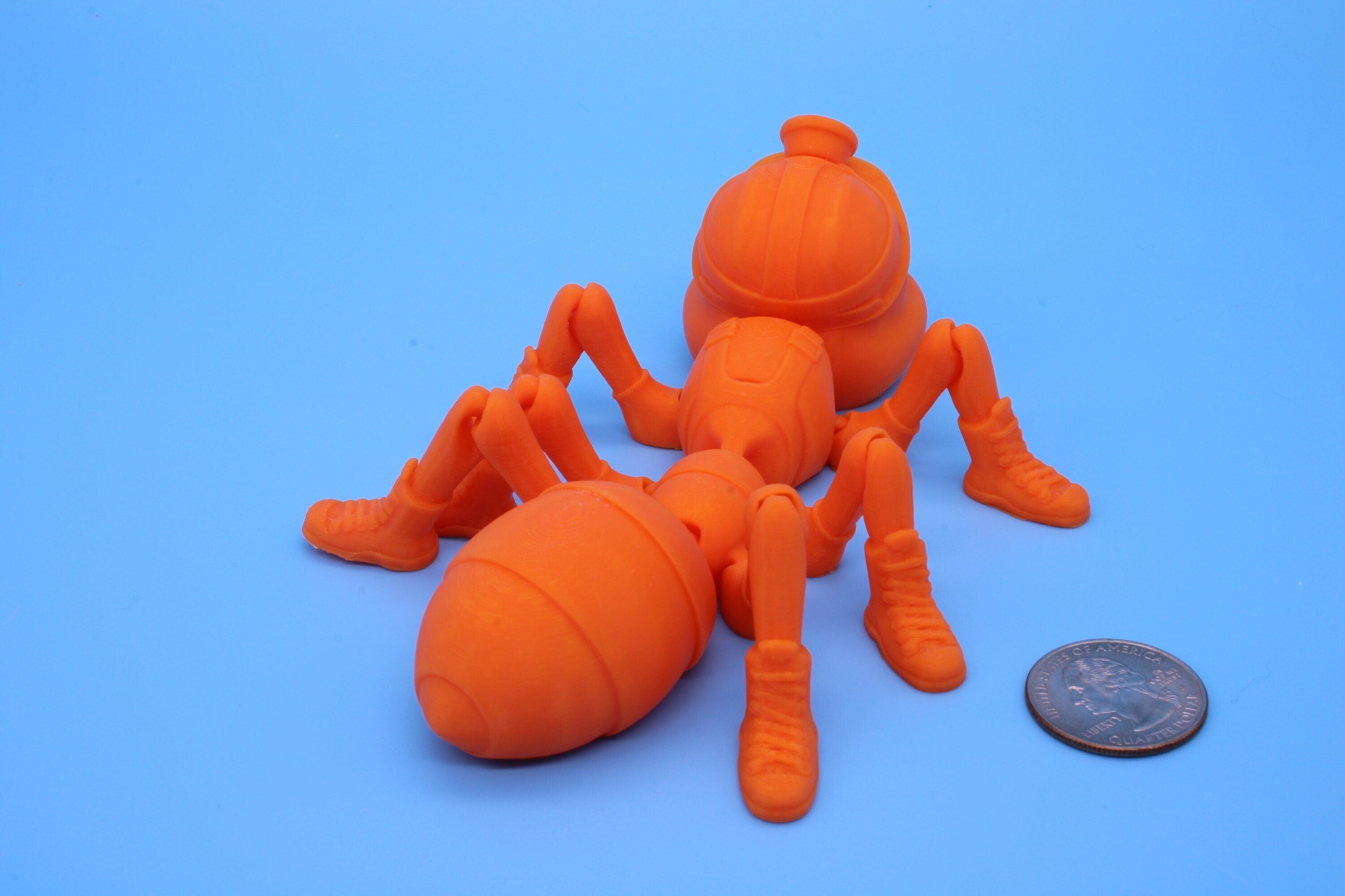 Flexi Coal Miner Ant | Articulating Orange | 3D Printed. | Super Cute | Friendly, Hardworking Ant | Great Fidget Toy | Buddy | Sensory toy.
