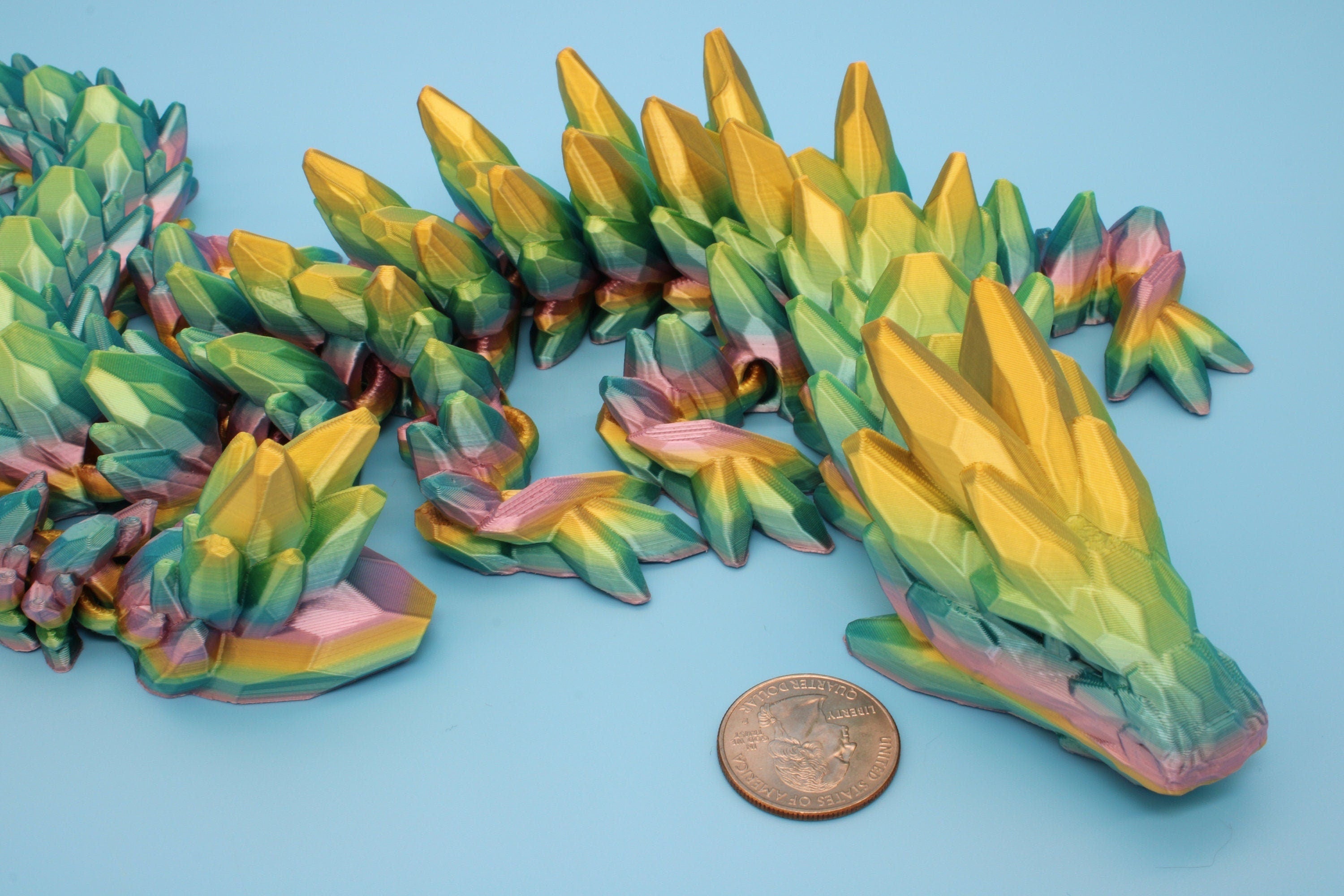 Gem Dragon | Rainbow | 3D Printed Articulating Dragon | Flexi Toy | Adult Fidget Toy | Dragon Buddy | 26 inches (Made)