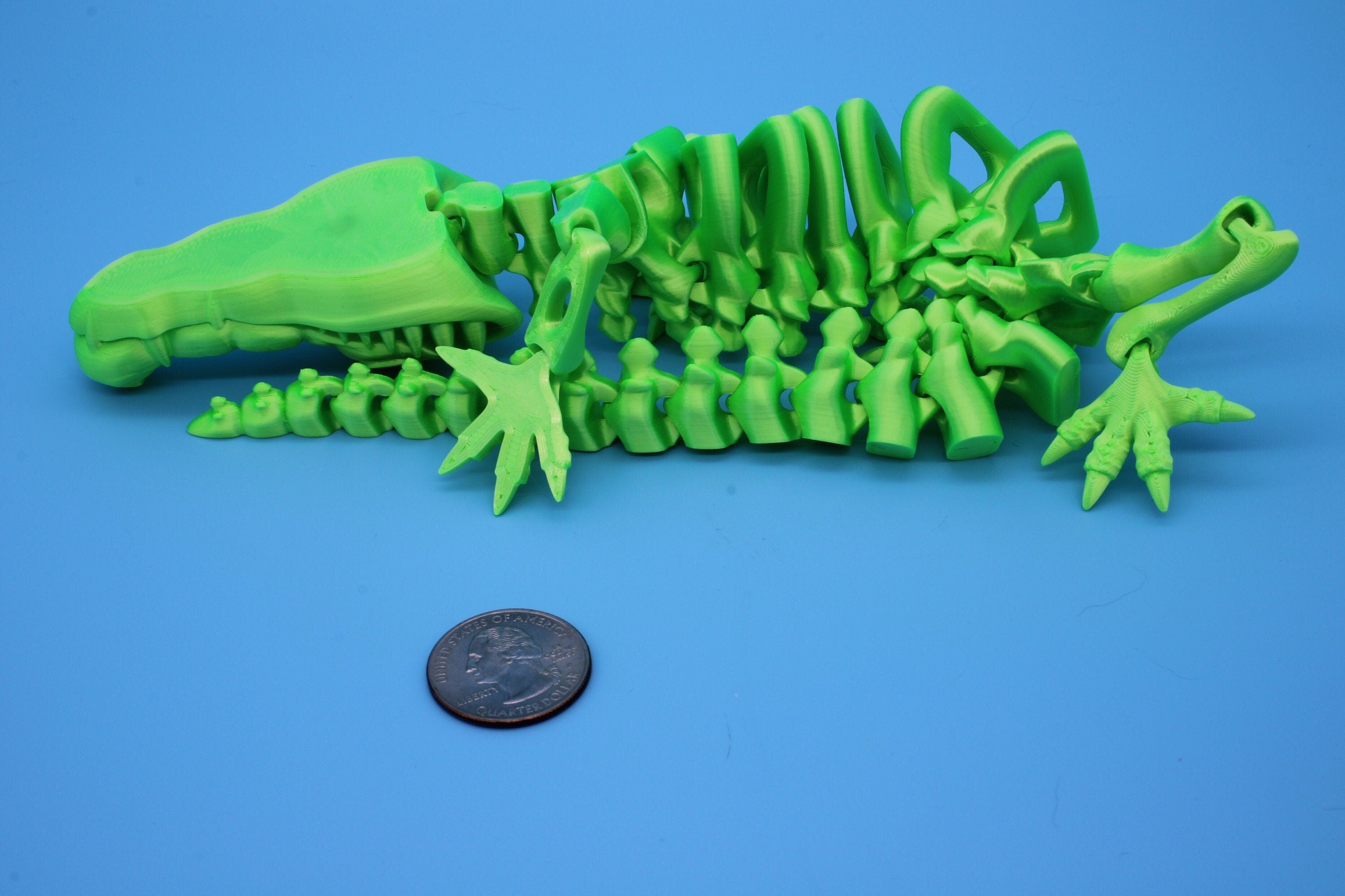 Green Crocodile | Cute Flexi Toy | Articulating Crocodile | 3D printed Unique Fidget | Desk Buddy | 13 in.