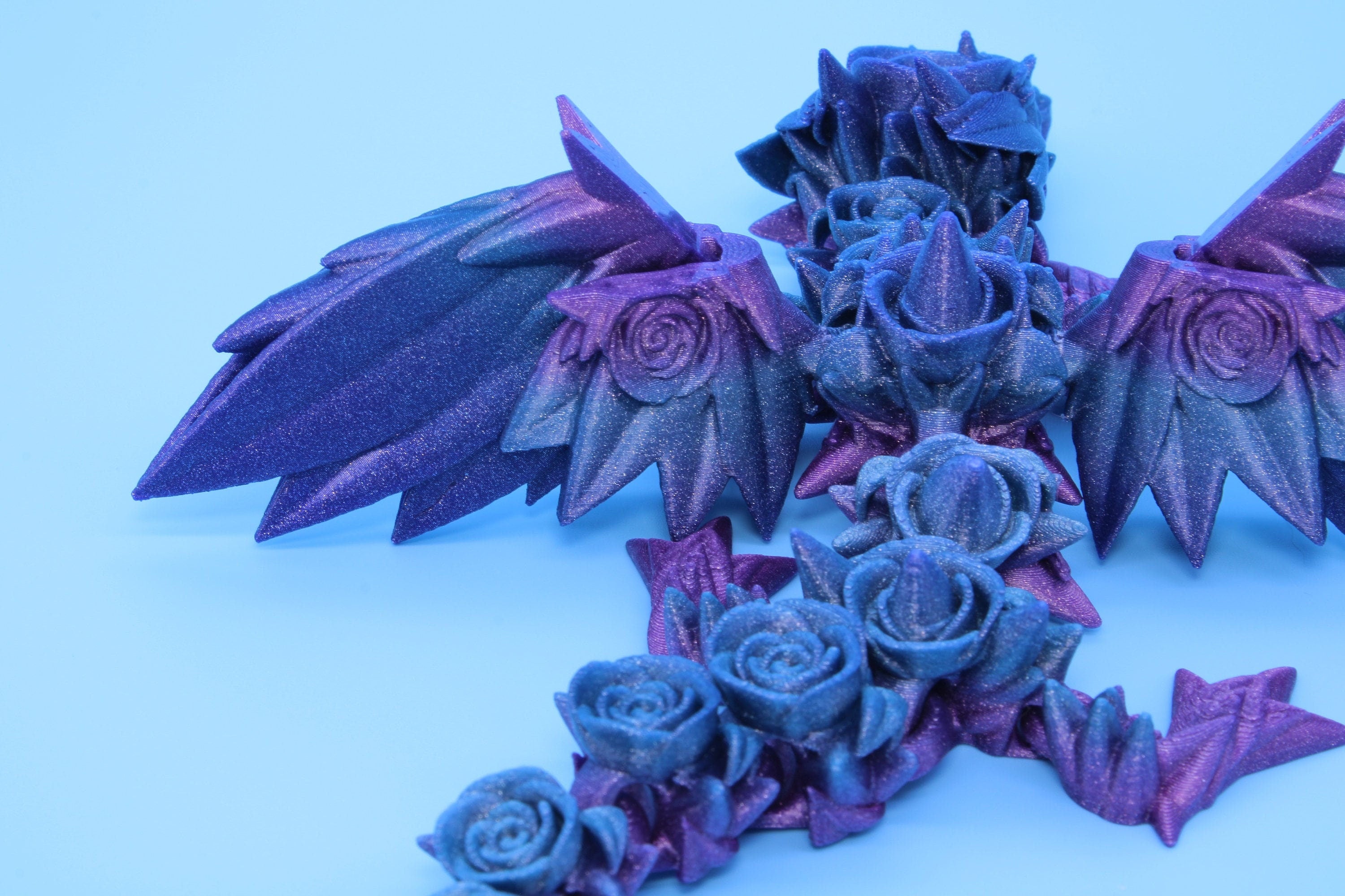 Baby Rose Wing Dragon | Blue / Purple | 3D Printed | Fidget | Flexi To