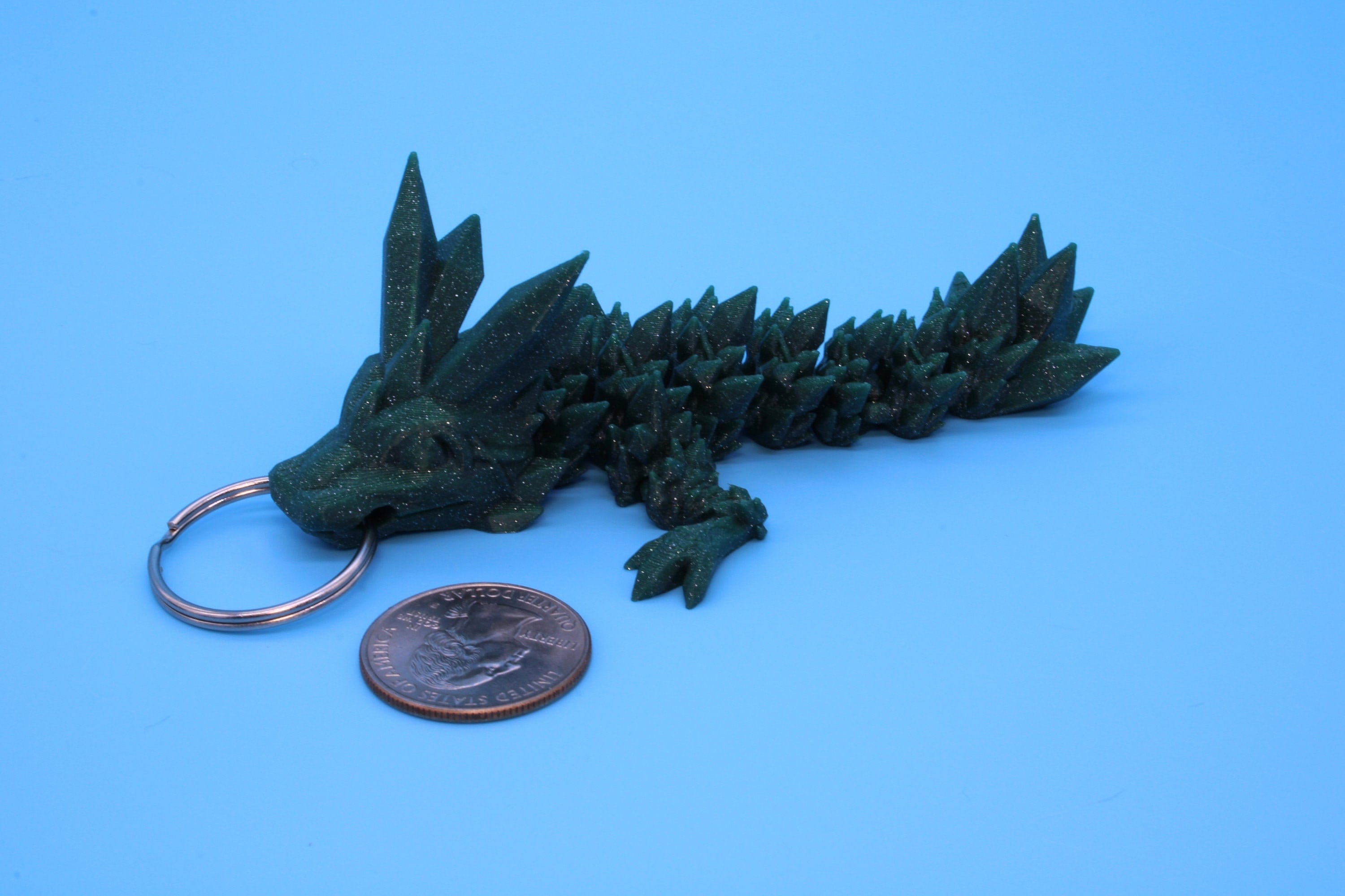 Green Baby Crystal Dragon Keychain | 3D Printed Crystal Dragon | 4.5 inches Dragon Friend | Sensory Toy | Fidget Toy | Flexi Dragon.