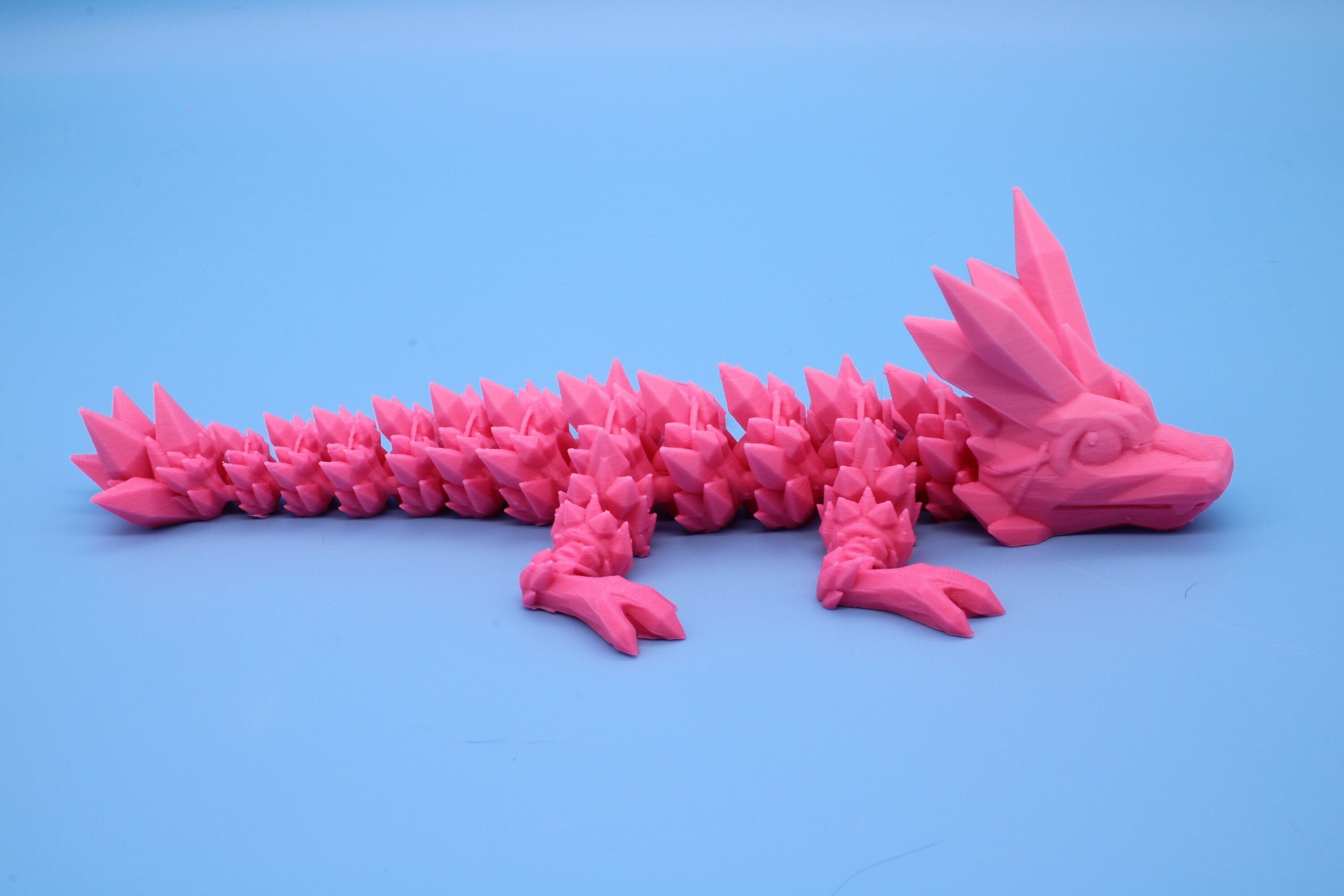 Miniature Pink Baby Crystal Dragon | 3D Printed| 7 in. Dragon buddy. Fidget toy, flexi dragon.