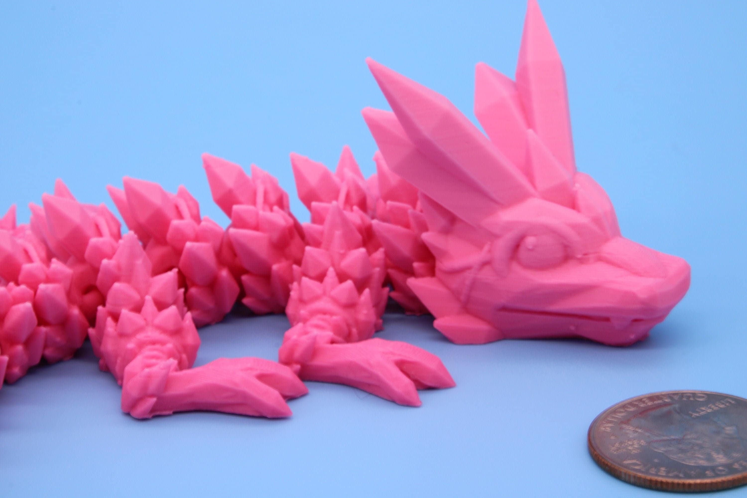 Miniature Pink Baby Crystal Dragon | 3D Printed| 7 in. Dragon buddy. Fidget toy, flexi dragon.