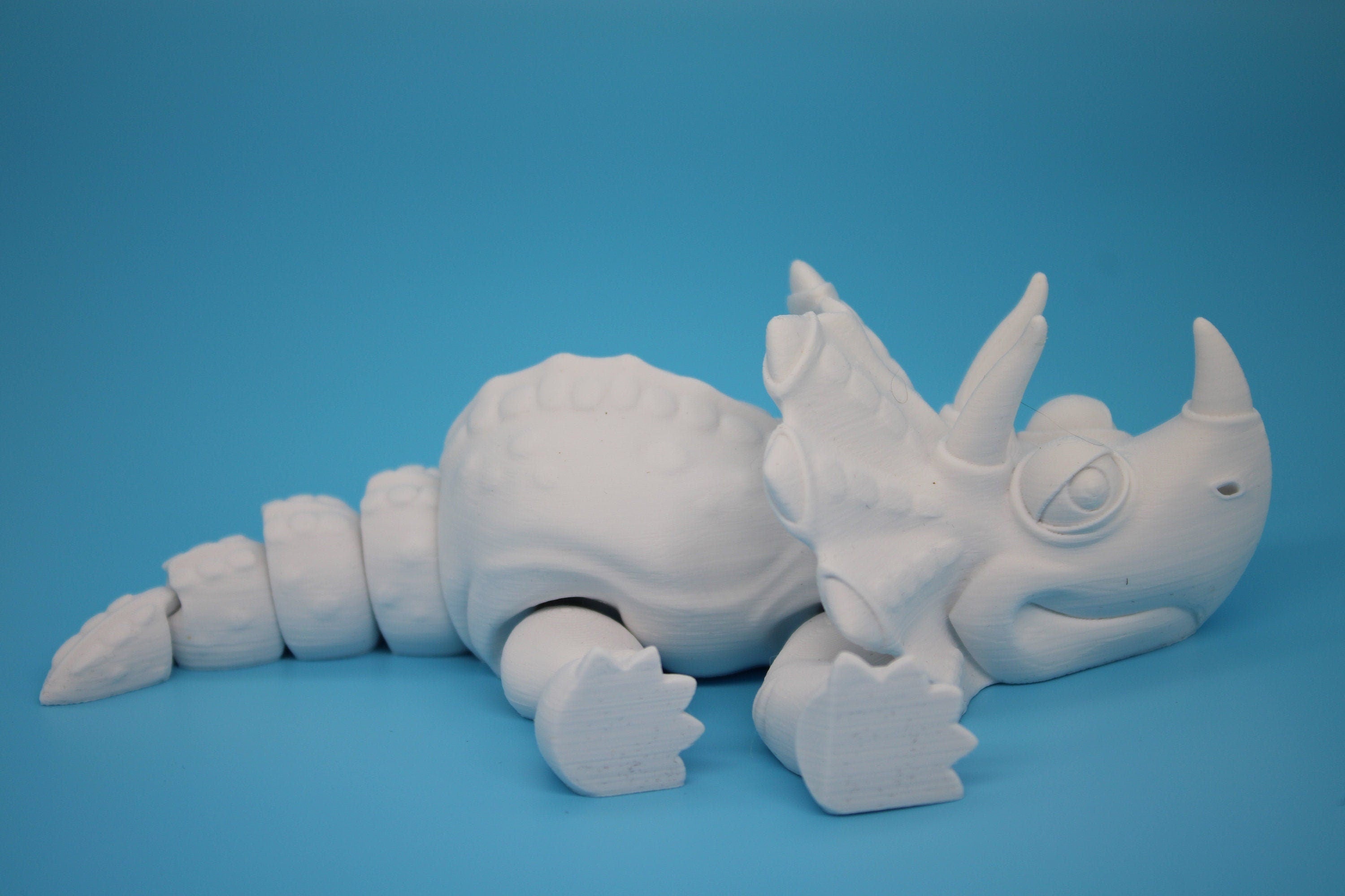 Cute Flexi White Triceratops. Unique 3D printed Triceratops. Great Articulating fidget toy, desk, sensory toy. 6.5 inch
