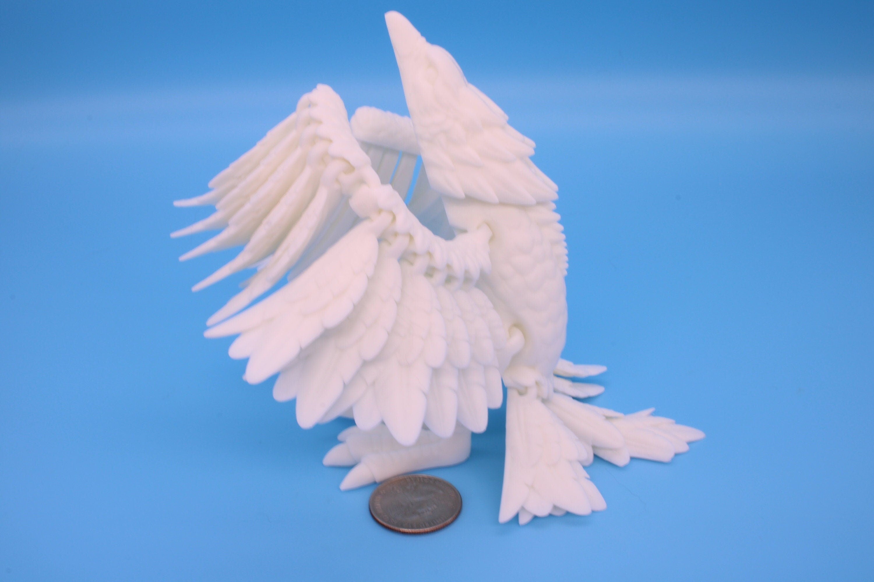 Cute Flexi White Phoenix. Unique 3D printed. Great Articulating fidget toy, desk, sensory toy. 4 inch