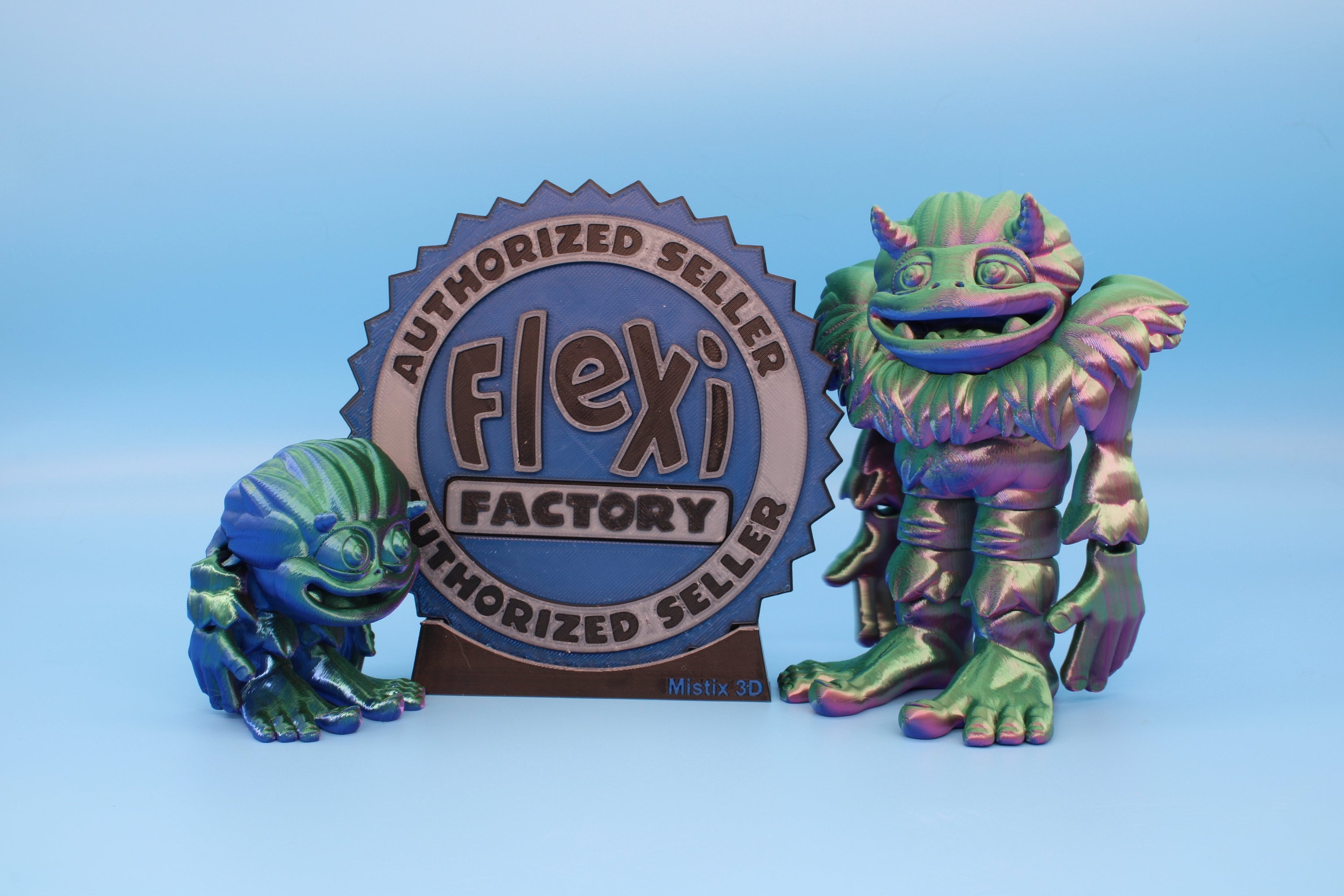 Cute Flexi Yeti & Baby Multi Color. | Unique 3D printed duo. | Great Articulating fidget toy, desk, sensory toy. | 5/3in Blue, Red, Green.