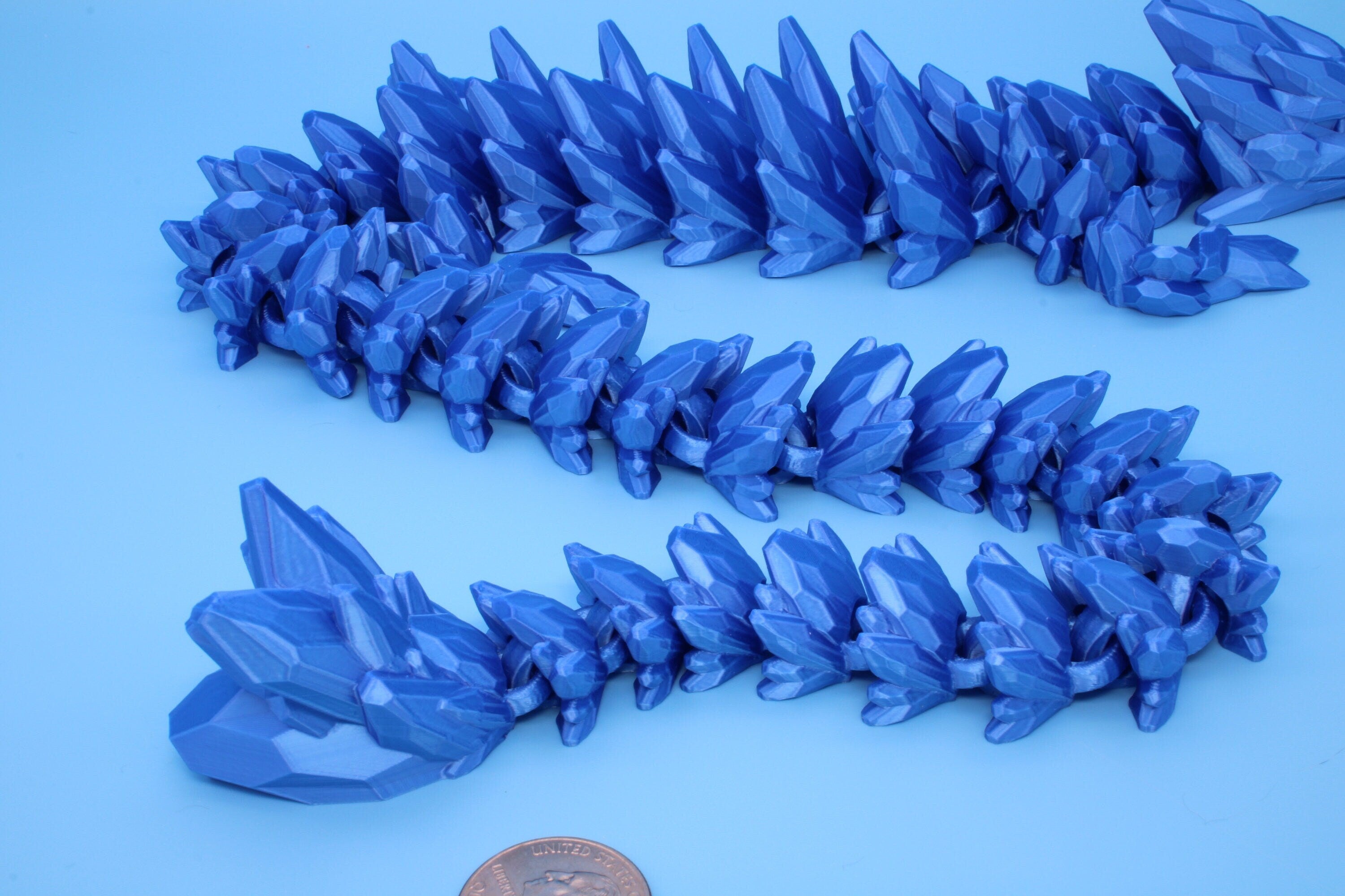 Gem Dragon | Blue | 3D Printed Articulating Dragon | Flexi Toy | Adult Fidget Toy | Dragon Buddy | 26 inches (Made)
