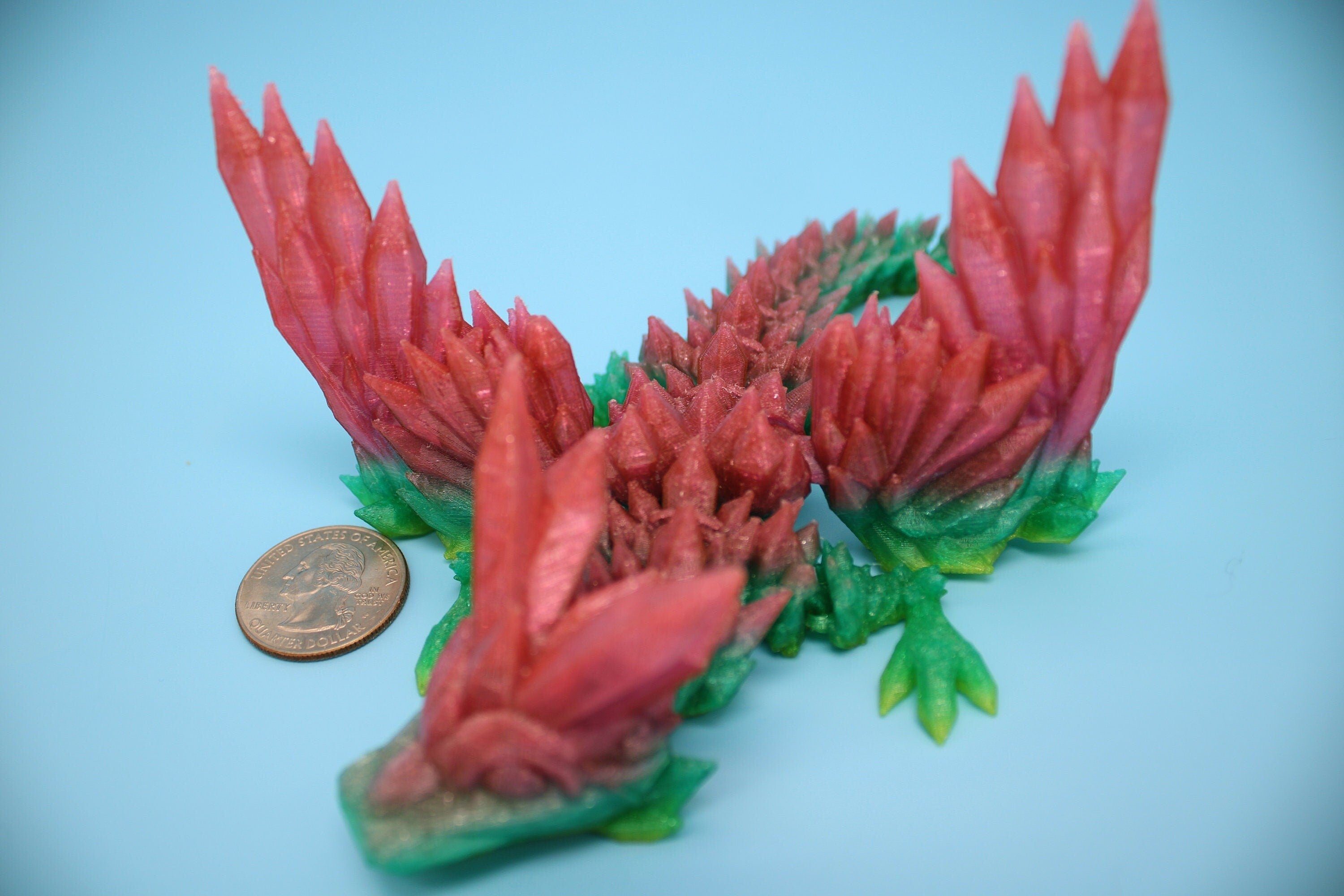 Flexible Miniature Baby Crystal Winged Dragon | Rainbow | 3D Printed Articulating Toy Fidget | Flexi Toy 7 in. head to tail | Stress Relief