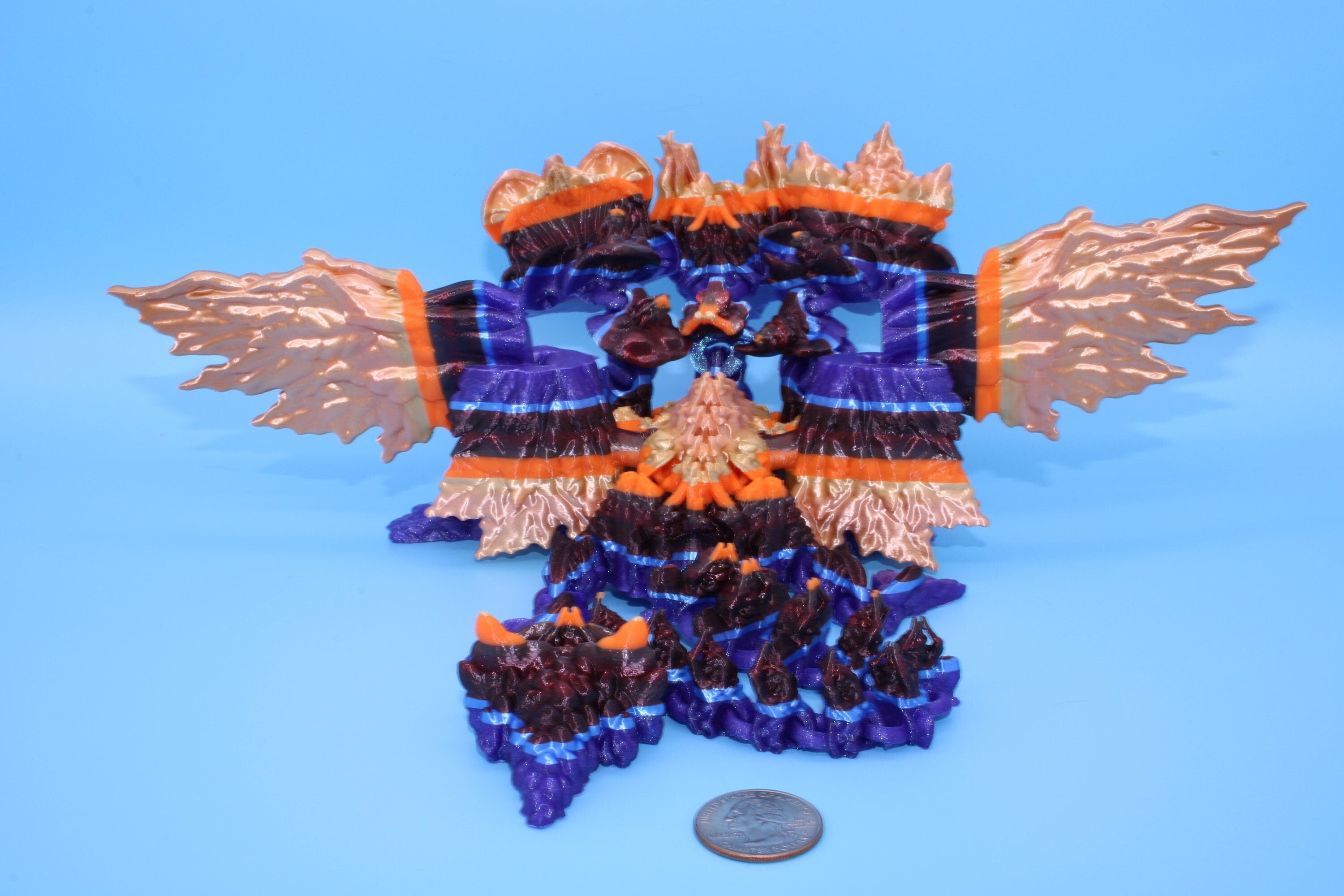 Tri-Forest Dragon | Multi Colored | Three Headed Dragon | 3D printed | Articulating Dragon | Fidget Toy | Flexi Toy | Stress Relief | Stim.