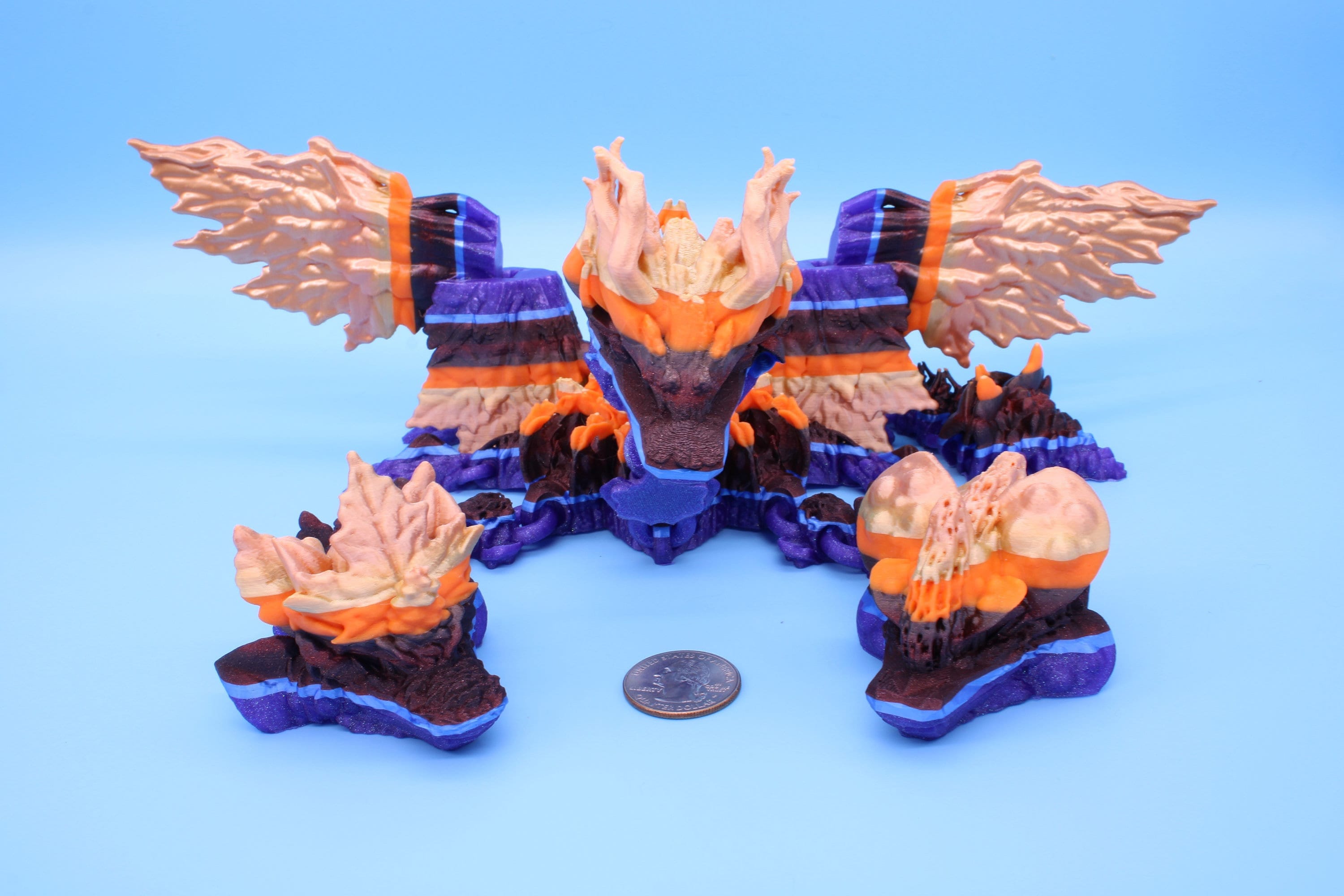 Tri-Forest Dragon | Multi Colored | Three Headed Dragon | 3D printed | Articulating Dragon | Fidget Toy | Flexi Toy | Stress Relief | Stim.