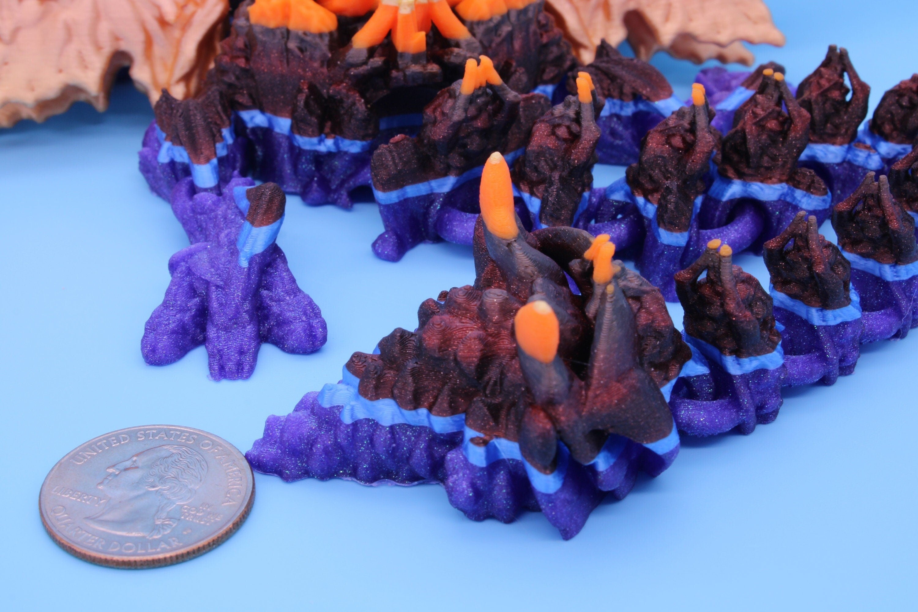 Tri-Forest Dragon | Multi Colored | Three Headed Dragon | 3D printed | Articulating Dragon | Fidget Toy | Flexi Toy | Stress Relief | Stim.