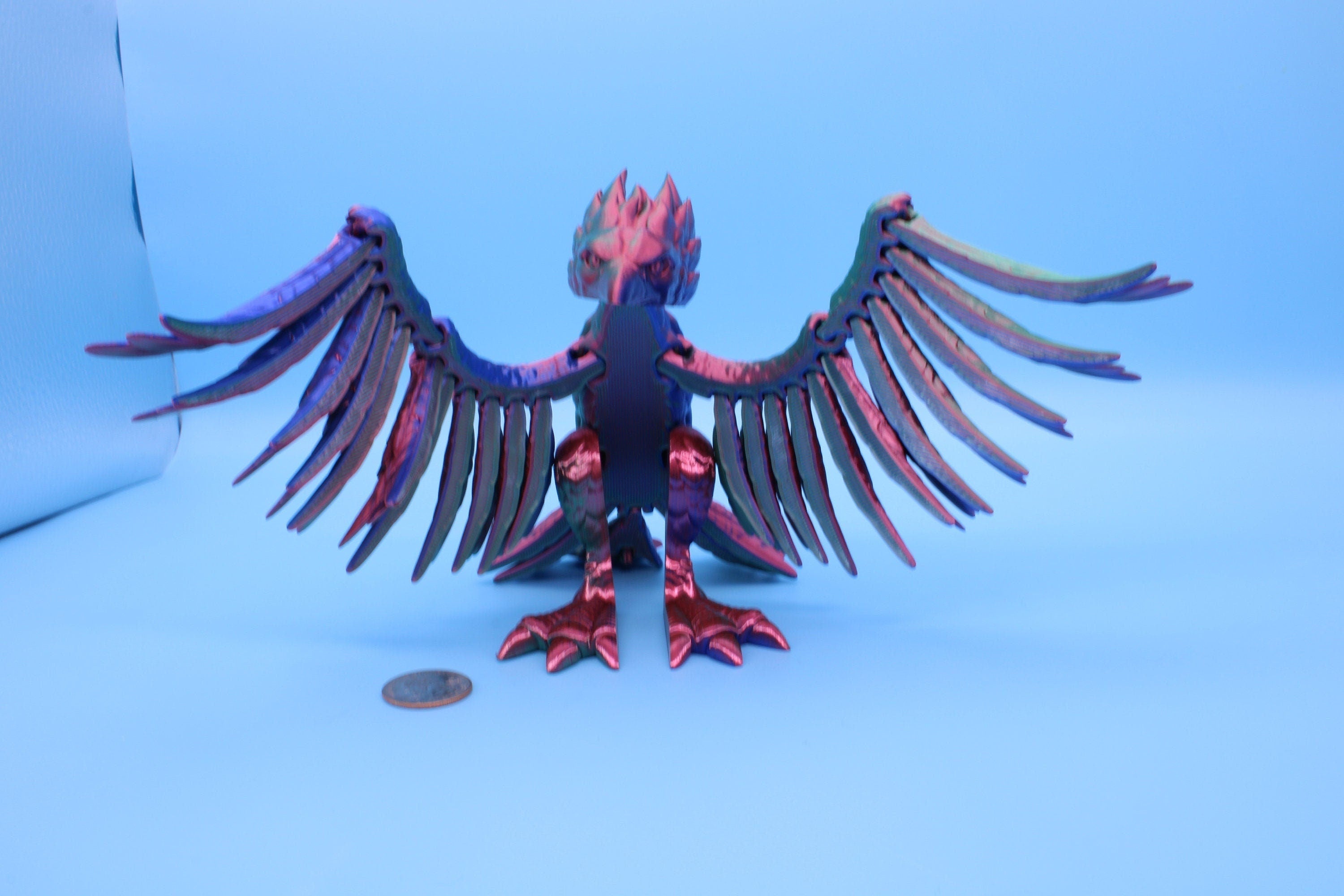 XL Phoenix Rainbow | Cute Flexi | Unique 3D printed. | Great Articulating fidget toy, desk, sensory toy | 5.5 inch tall | 10 in wing span.
