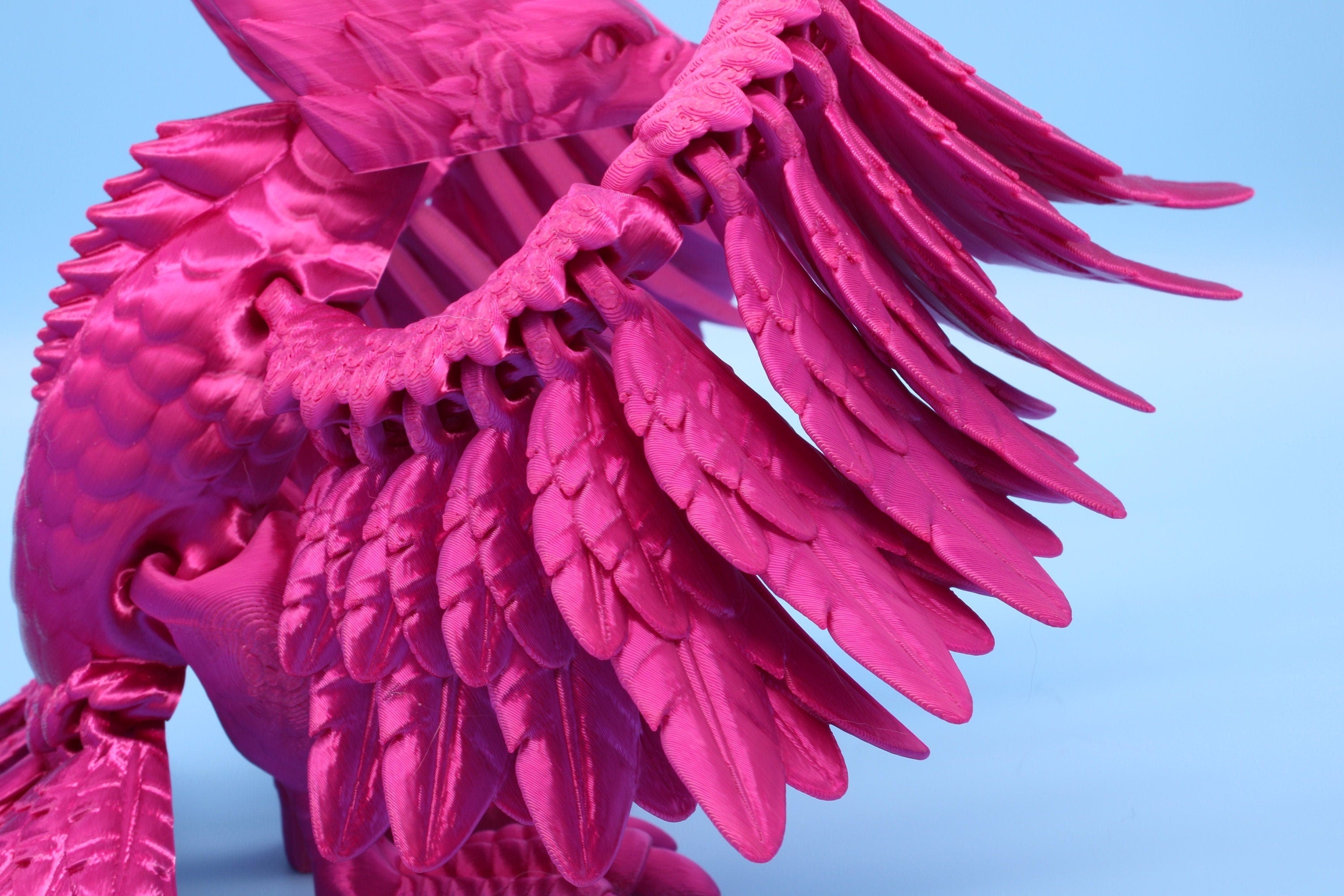 XL Phoenix Pink | Cute Flexi | Unique 3D printed. | Great Articulating fidget toy, desk, sensory toy | 5.5 inch tall | 10 in wing span.